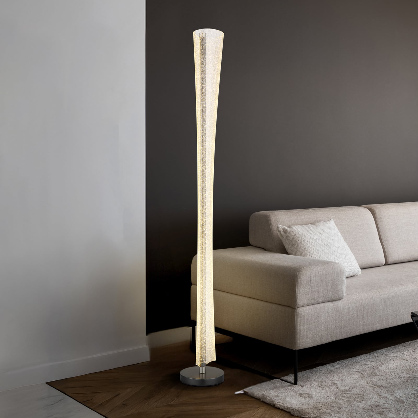 LED-gulvlampe Malinda, klar/antracitt, 155 cm høy, CCT