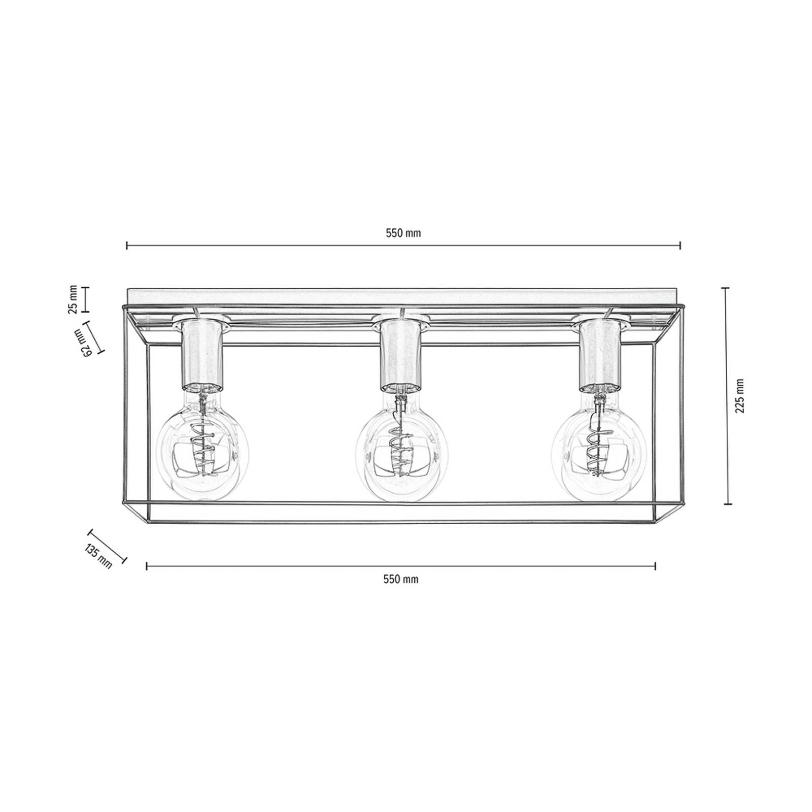 Euluna plafondlamp Trap, zwart, 3-lamps, voor woon-/ eetkamer, metaal, E27, 60 W, L: 55 cm, B: 13.5 H: 22.5 cm