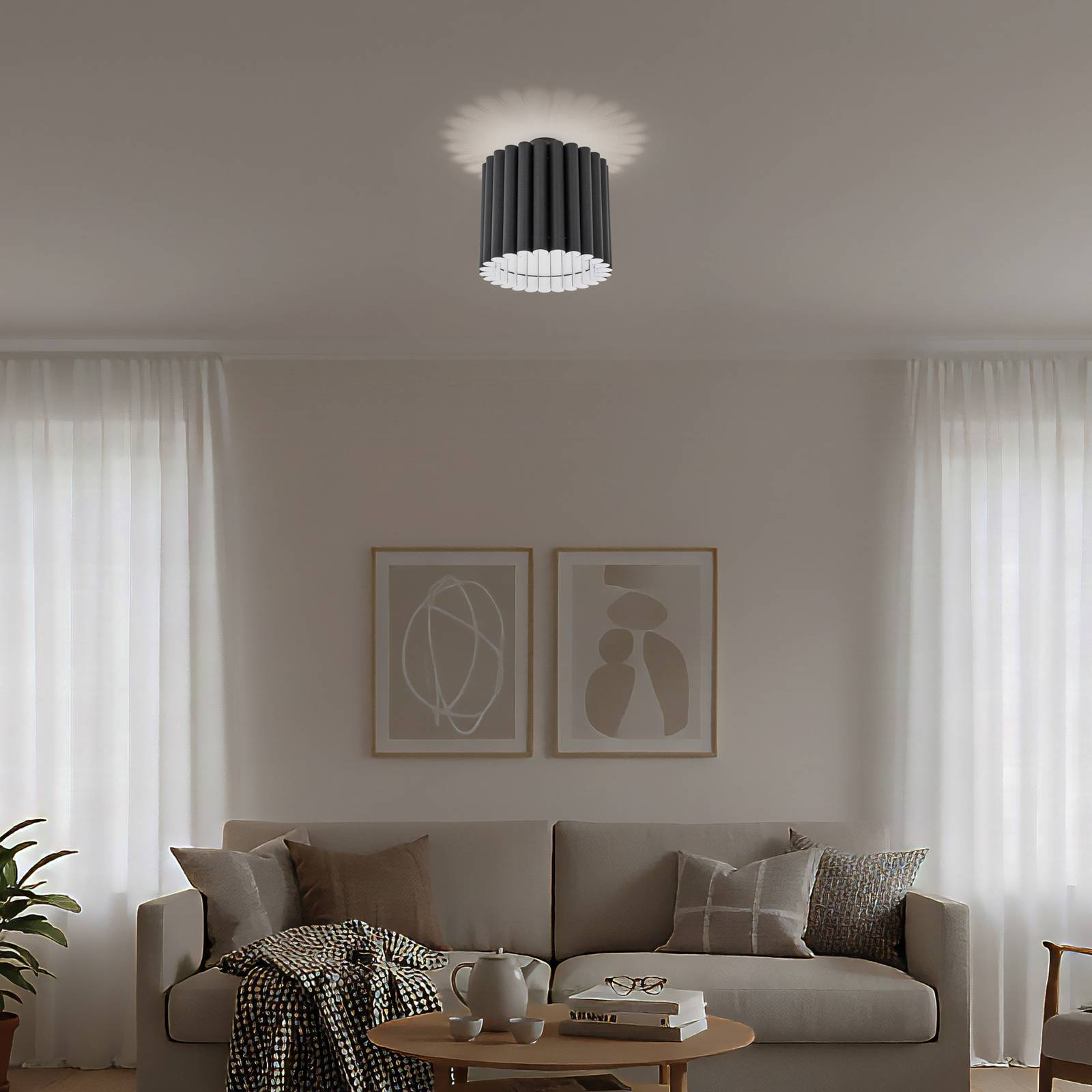 Deckenleuchte Aria, schwarz, Microfaser, E27 günstig online kaufen