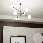 Linear ceiling light, black/opal, six-bulb