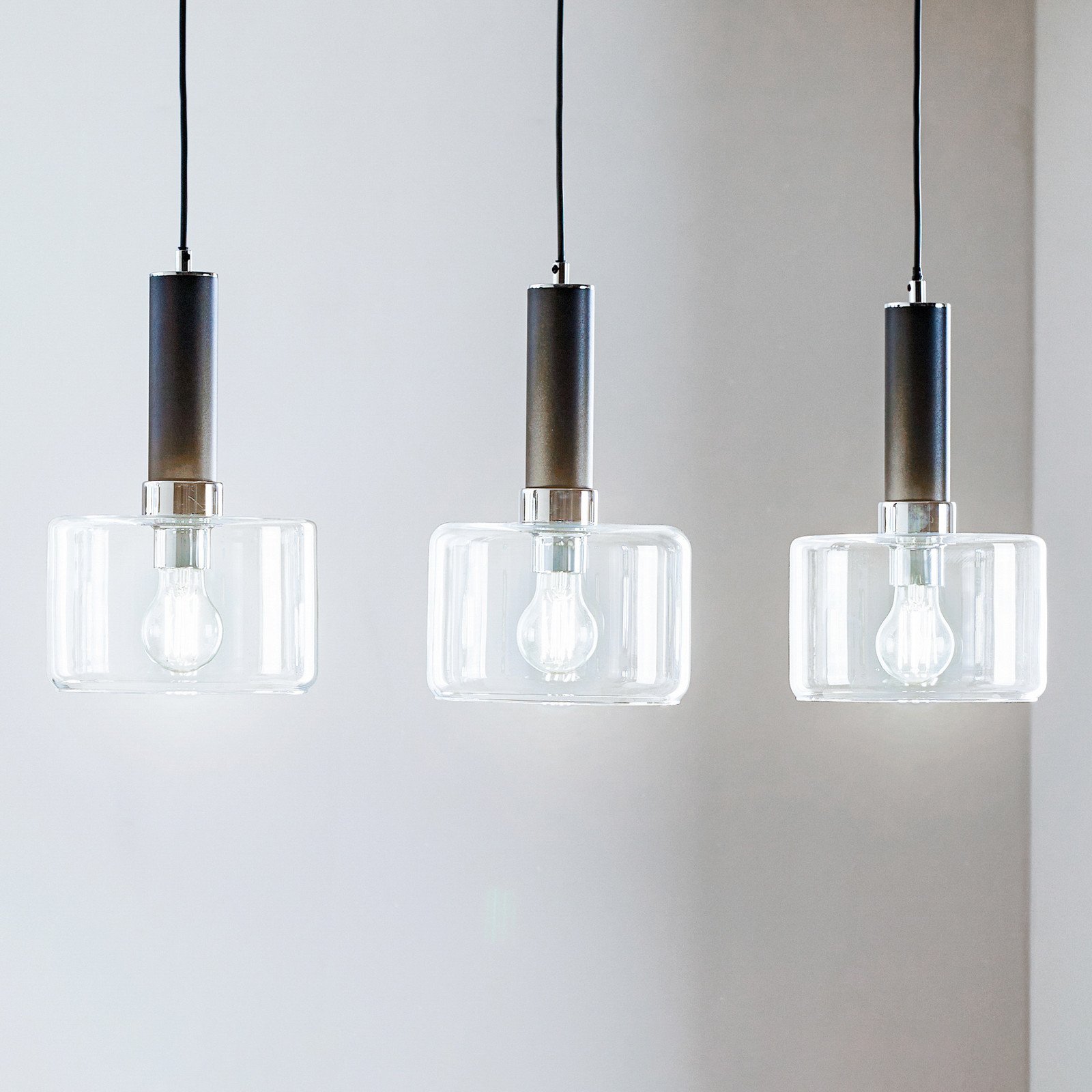 Jupiter Lampă suspendată Viva transparentă/negru/crom 3 becuri - Camera de zi / sufragerie - Modern - transparent negru crom - Sticlă