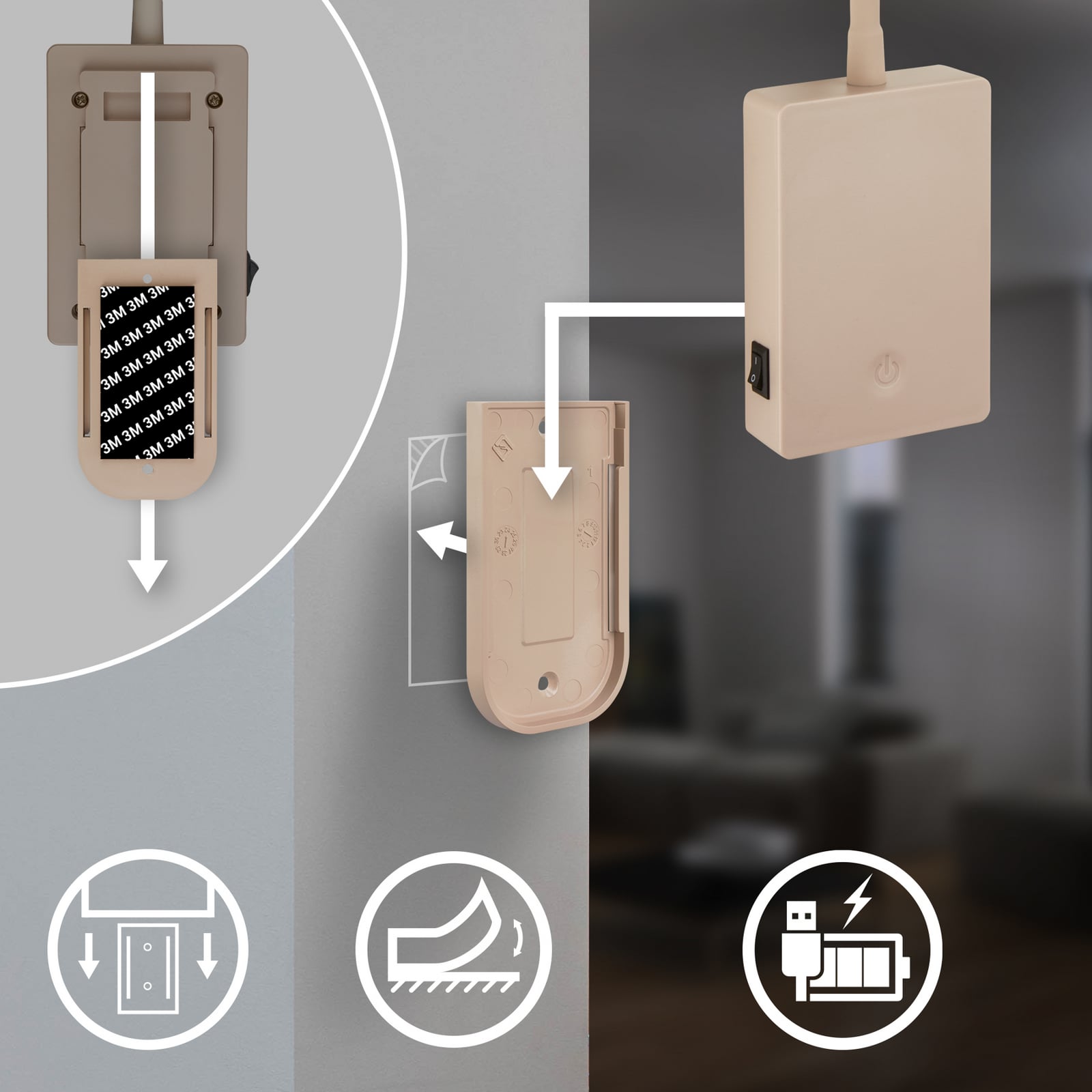 LED-läslampa med batteri Brilo unplugged Smooth, beige, med dimmer LED-läslampa med batteri Brilo unplugged Smooth, beige, med dimmer
