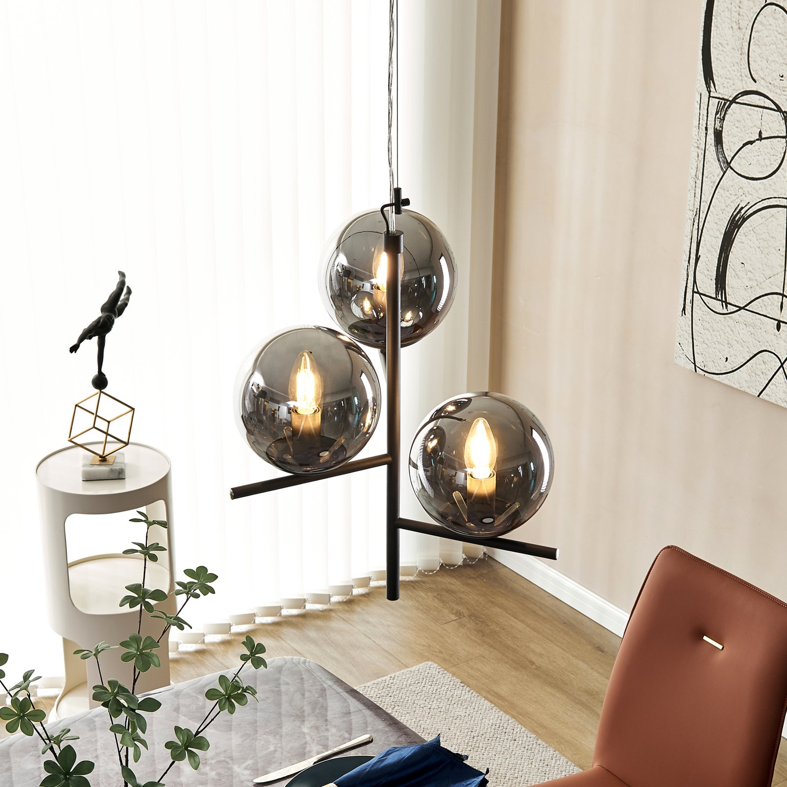 Lindby Denva smoked glass hanging light, 3 globes