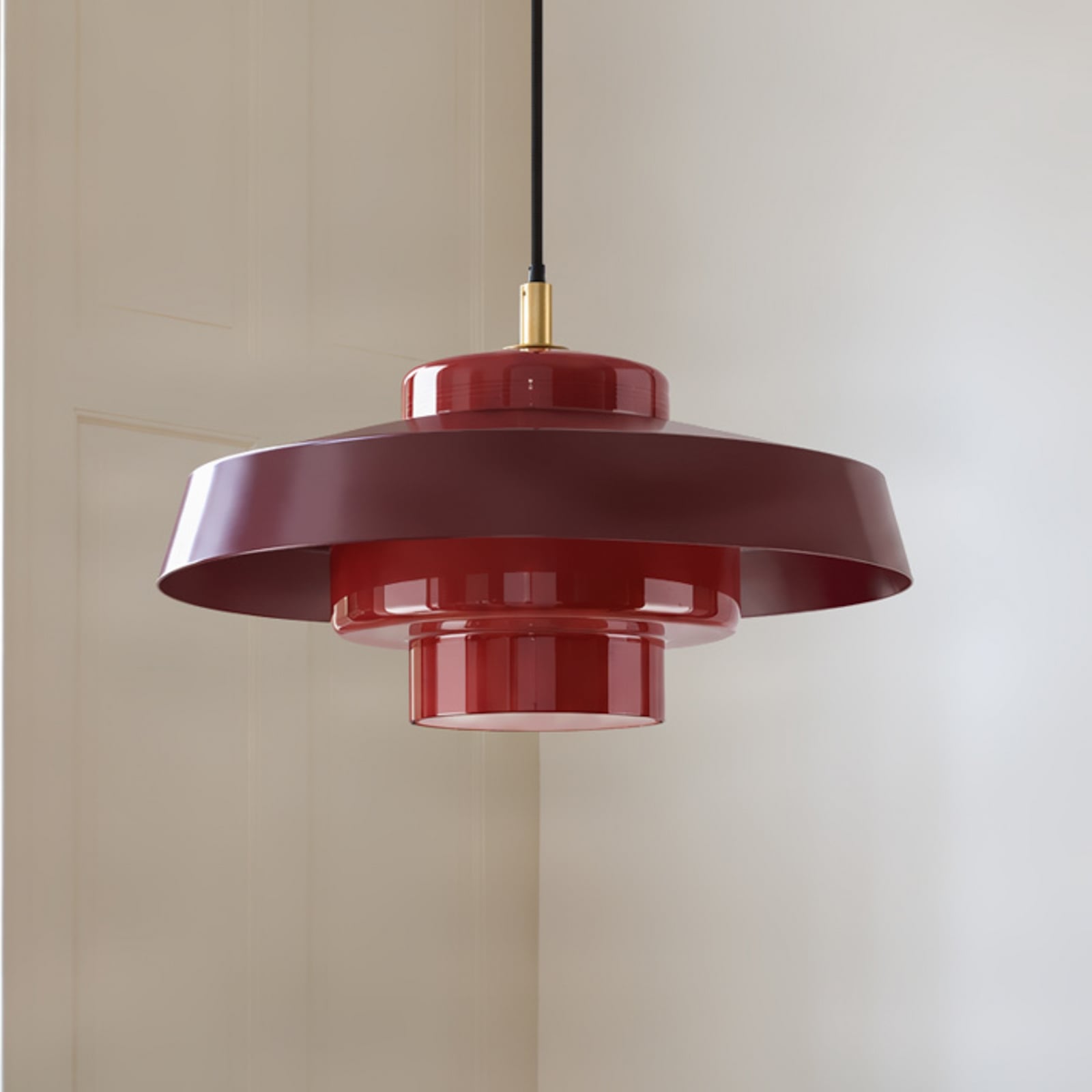 Suspension Nola Rico, rouge, Ø 38 cm, métal/verre