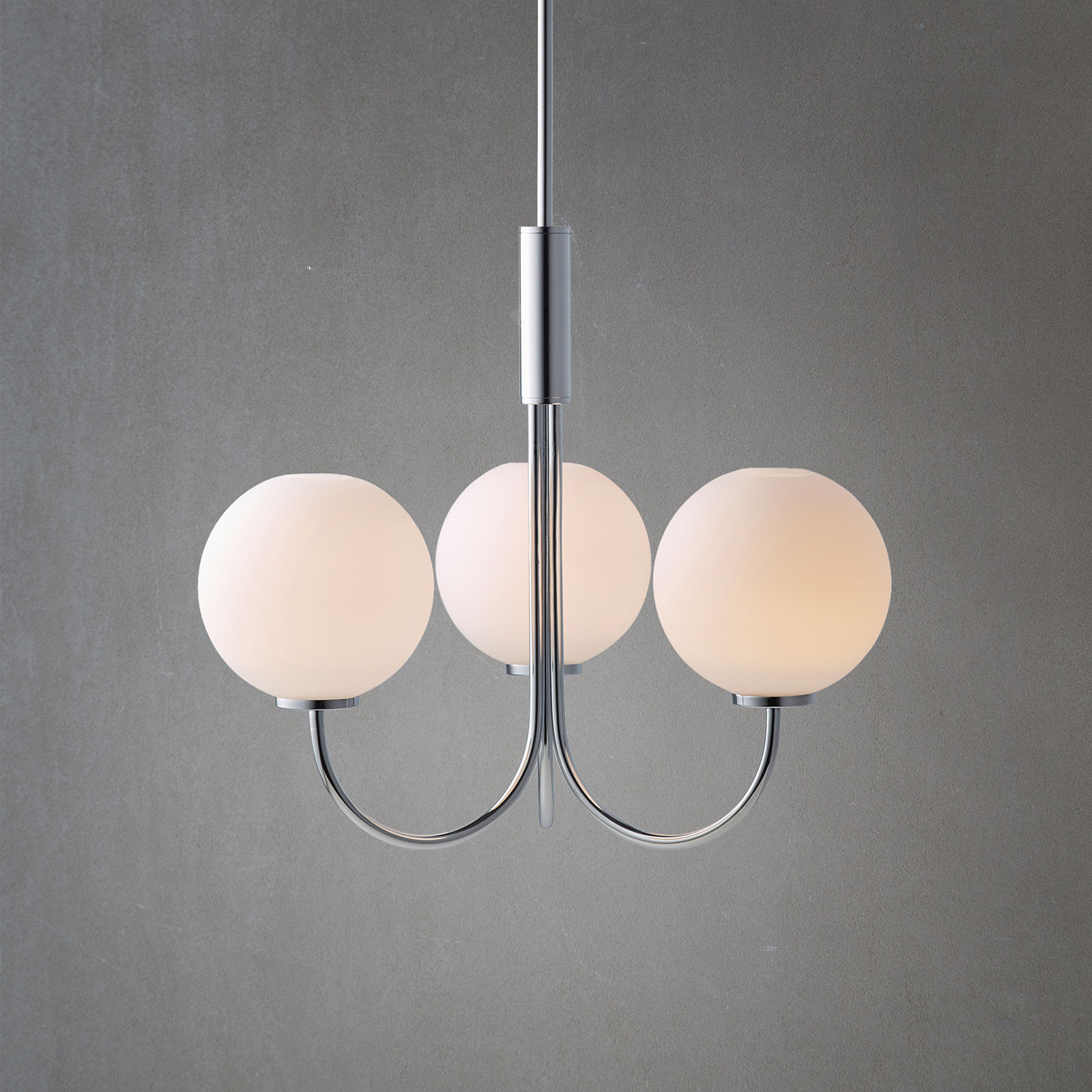 Herstal Balloon chandelier with switch, 3-bulb, chrome, for Living / Dining Room, metal, glass, G9, 5 W, energy efficiency: A++, H: 60 cm