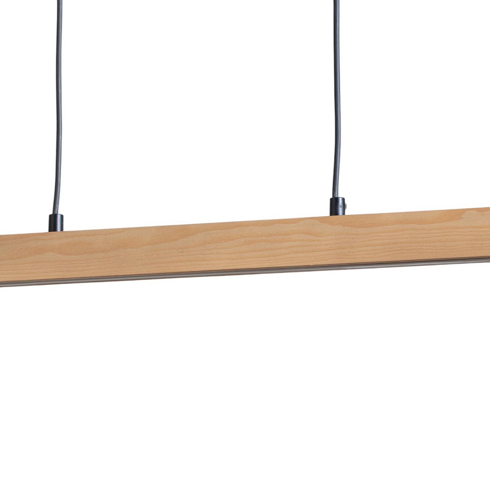 Żyrandol LED Teo, sosna, długość 96 cm, drewno, belka