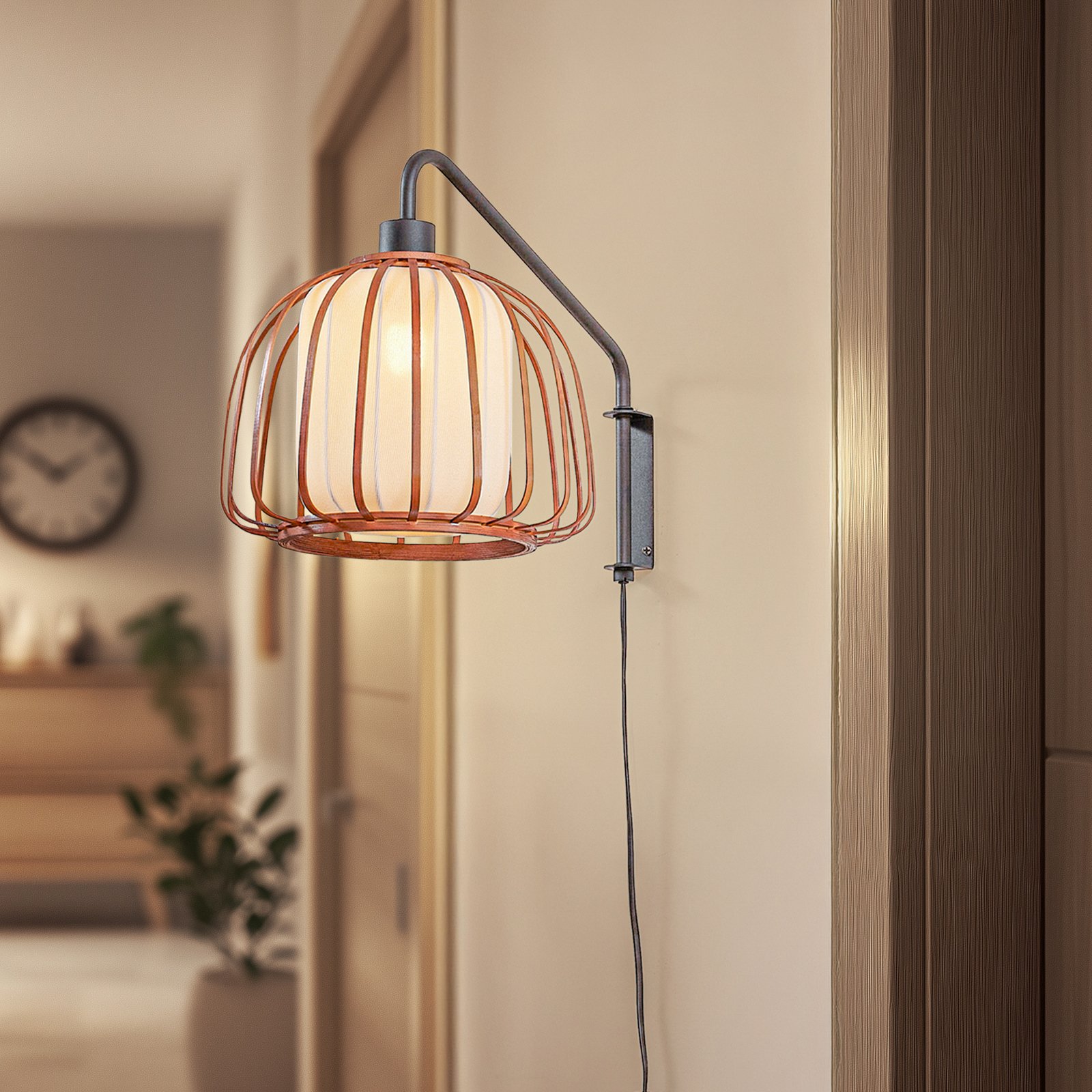 Davella Applique Ø 26 cm nero Bambù Tessuto - Lindby