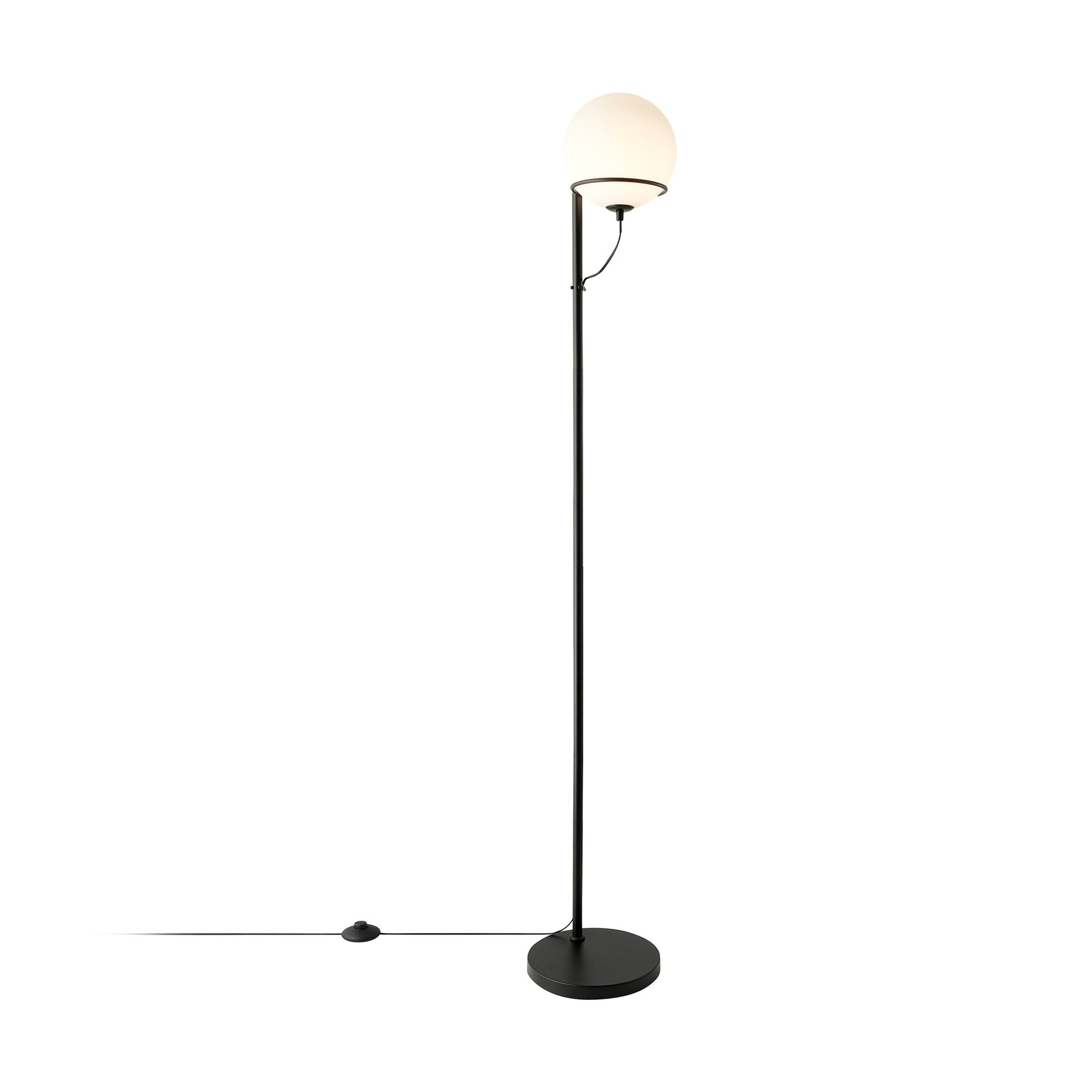 Wilson floor lamp, metal, black, glass globe shade