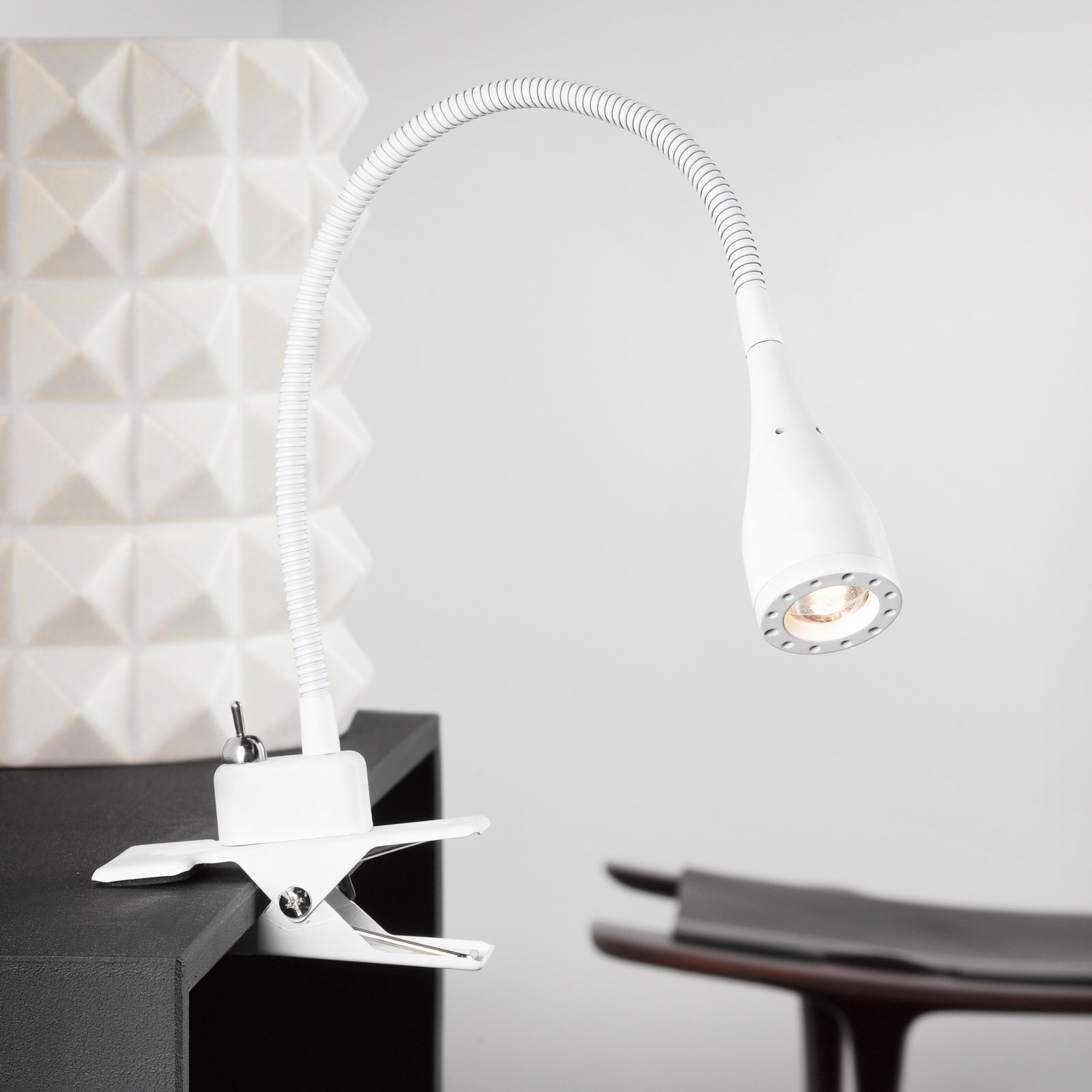 Ohybná LED lampa s klipom Mento, biela