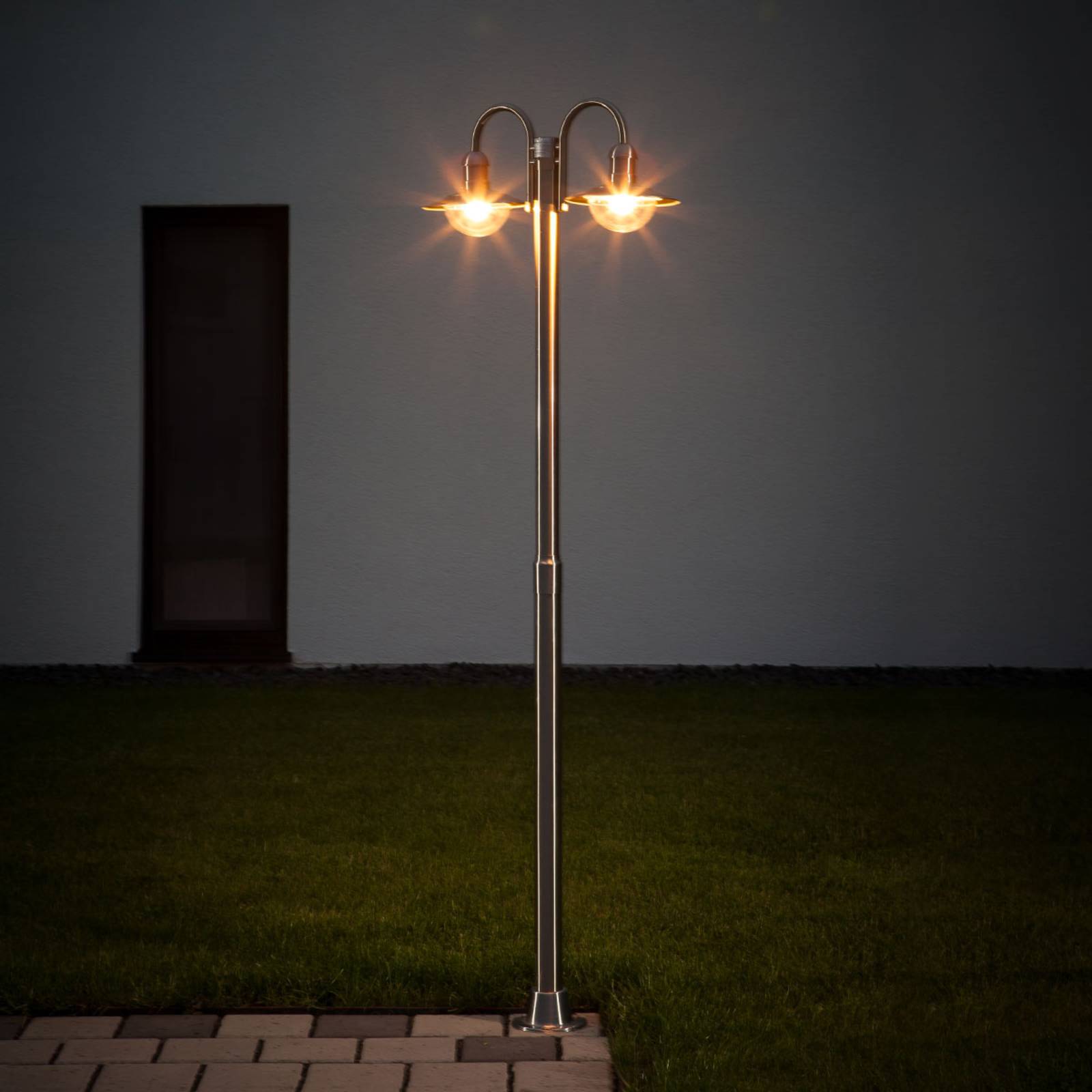 Photos - Chandelier / Lamp Lindby Damion two-bulb stainless steel lamp post 