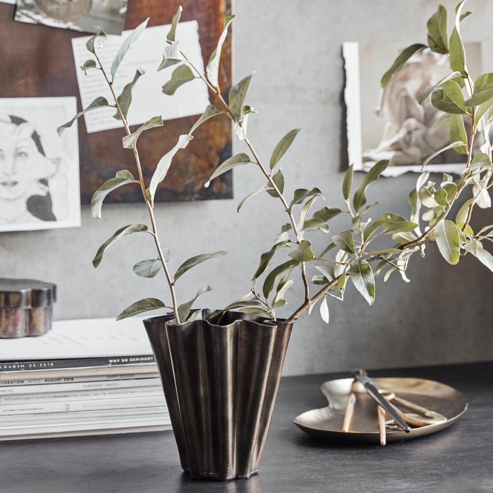 Vaso HDFlood, marrone anticato, altezza 13 cm, metallo - House Doctor