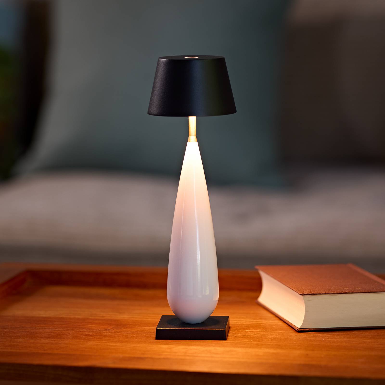 LED-Akkutischlampe Thala, weiß/schwarz, IP65, 24cm, CCT dim. günstig online kaufen