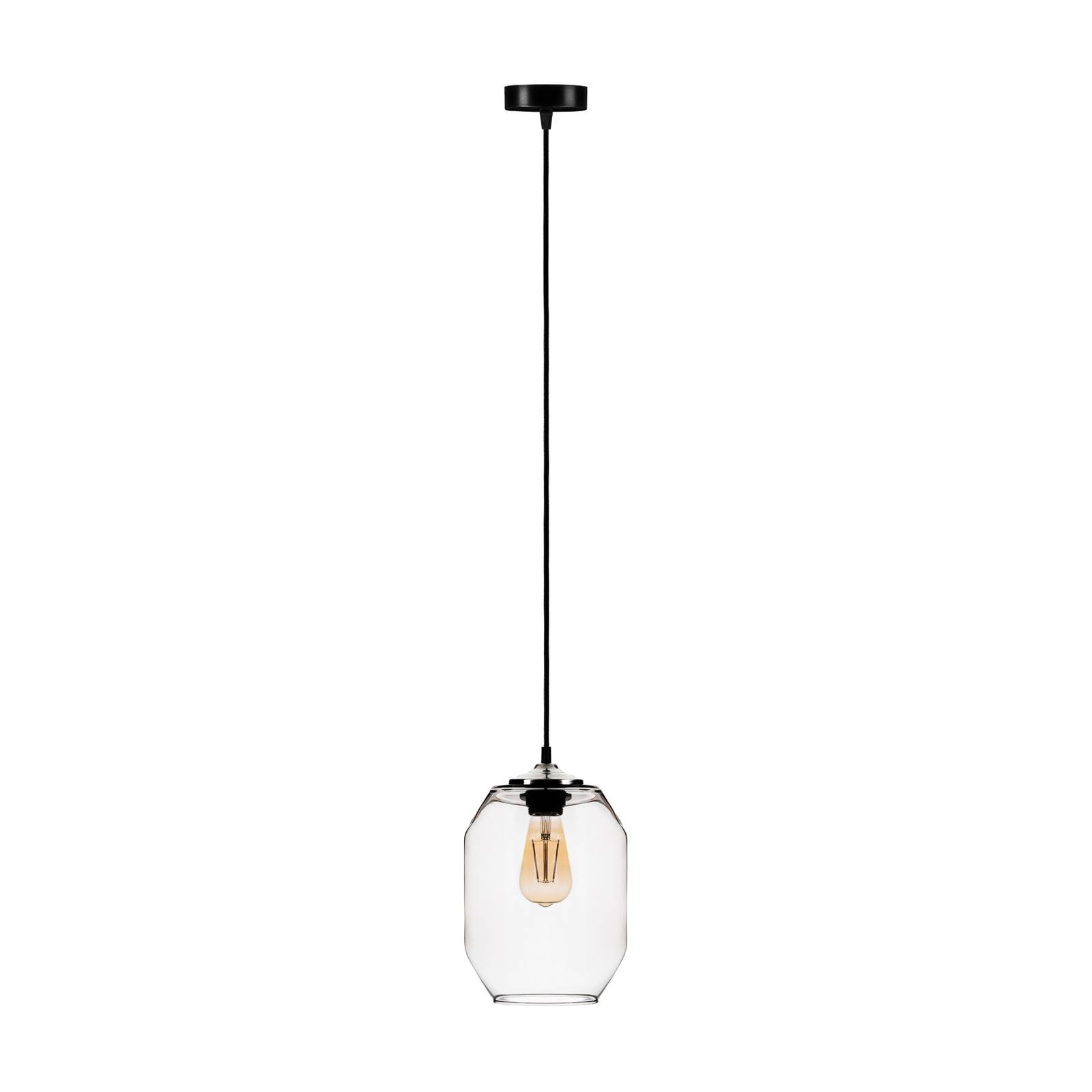 Euluna Barrel hanging light made of grey handblown glass, for Living / Dining Room, glass, metal, E27, 60 W, H: 25 cm