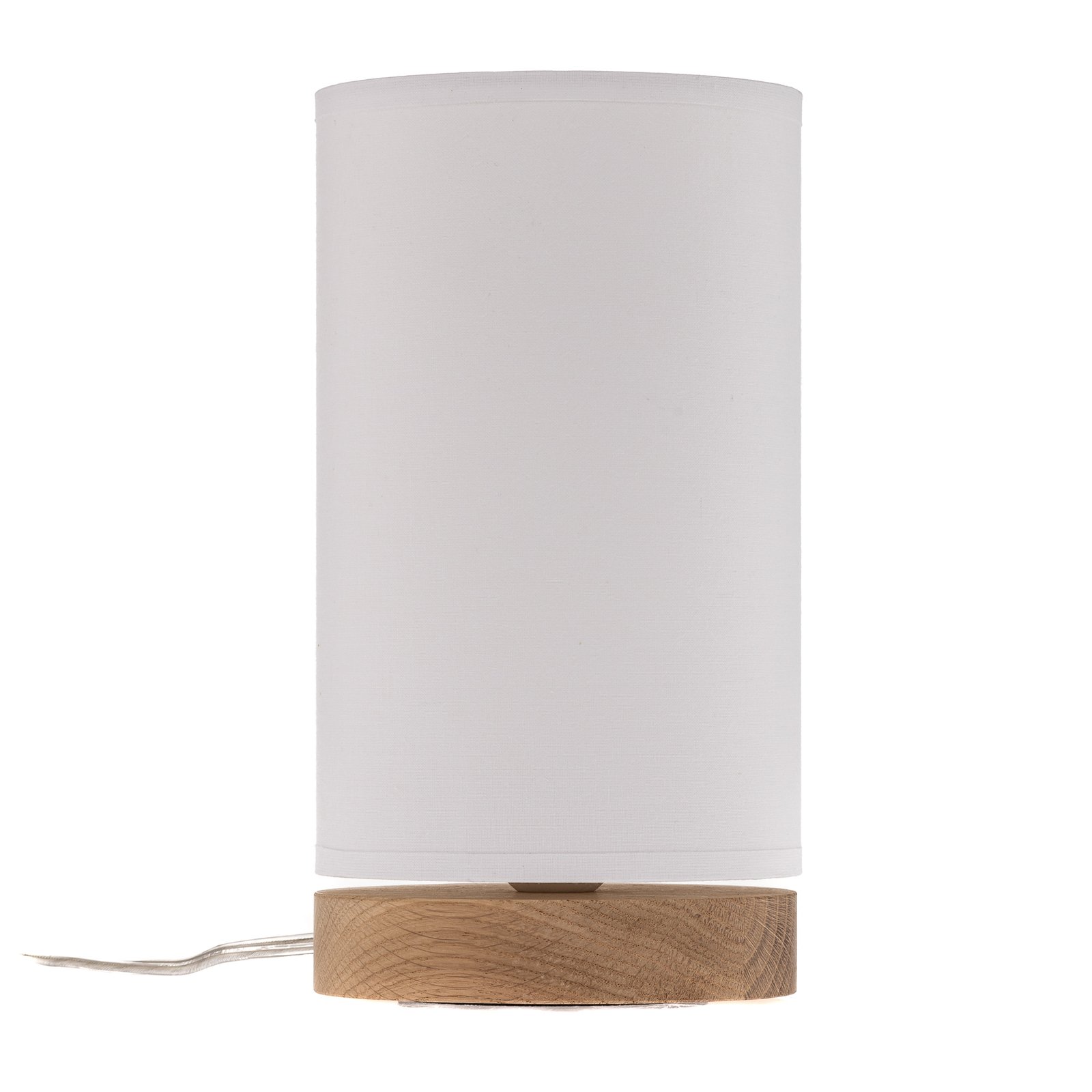 Tafellamp Canvas, eikenhout, rond, wit