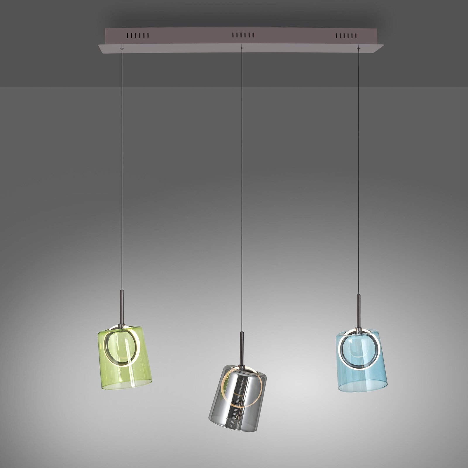 Paul Neuhaus LED hanglamp Zula, lengte 87 cm, kleurrijk, 3-lamps.