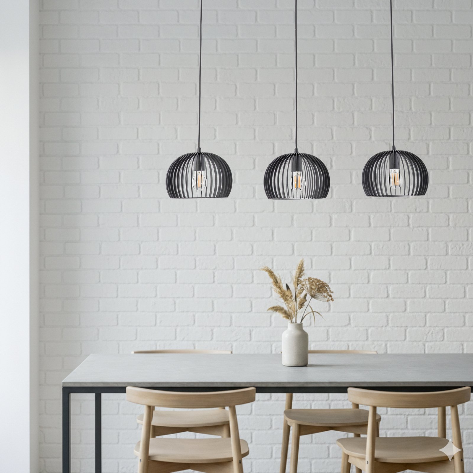 Lindby hanglamp Jusra, zwart, metaal, 3-lamps, 99cm