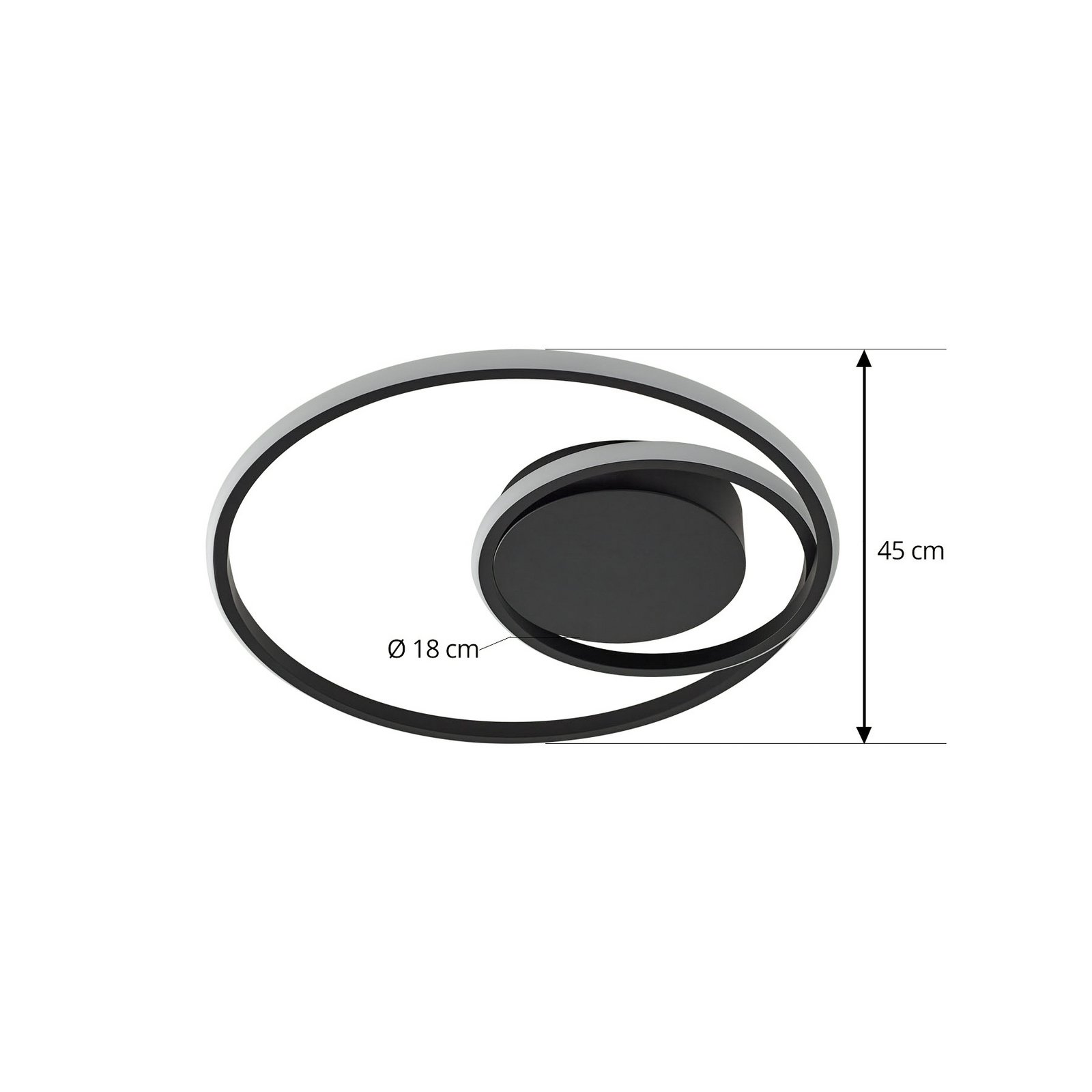 Lindby LED plafonnier Kyron, noir, aluminium, intensité variable, Ø45cm