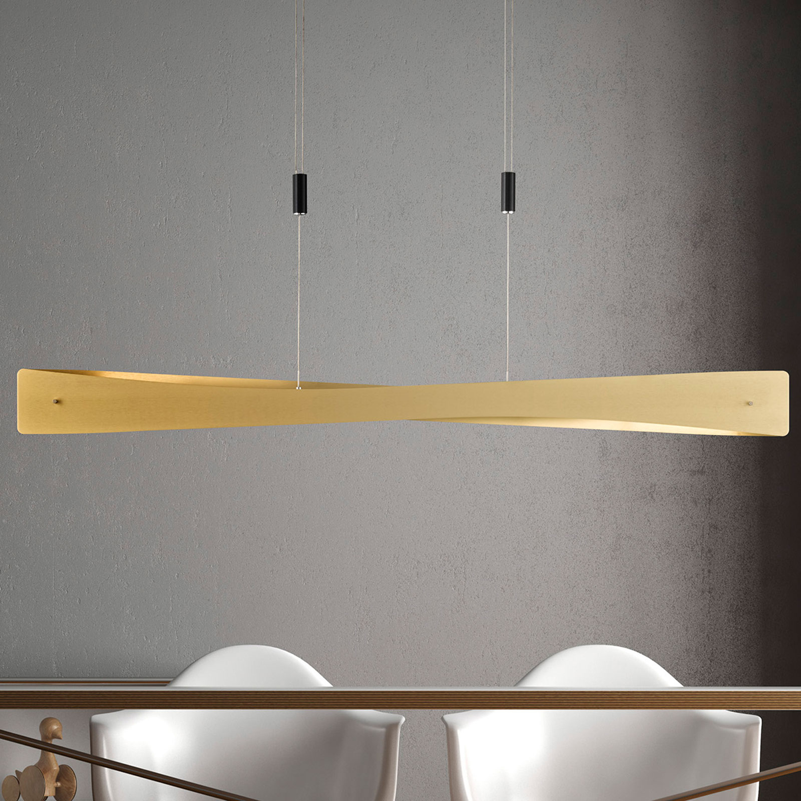 Lucande Lian LED hanging light, brass, black, for Living / Dining Room, aluminium, steel, brass, 34 W, energy efficiency: A+, L: 118 cm, W: 11 cm, H: 9.2 cm