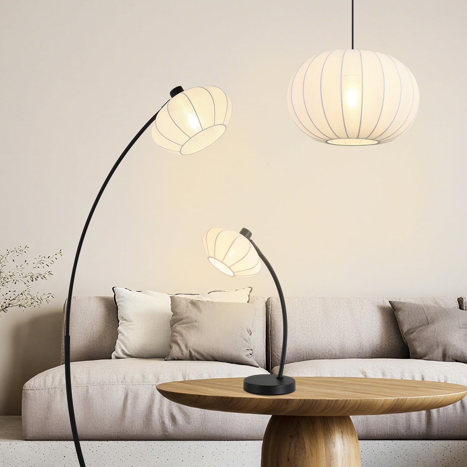 Radiant álló világítás, fekete-fehér, magasság 156 cm, fém/szövet