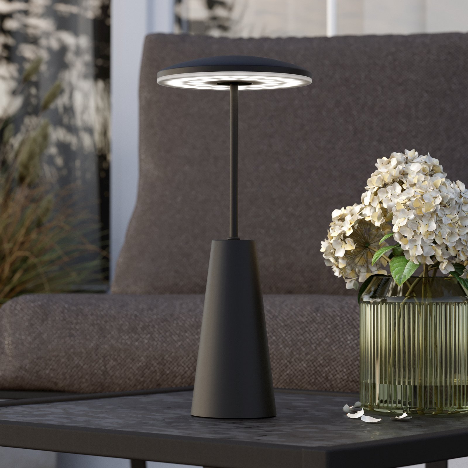 Piccola LED rechargeable light, black, height 28 cm, metal, IP54