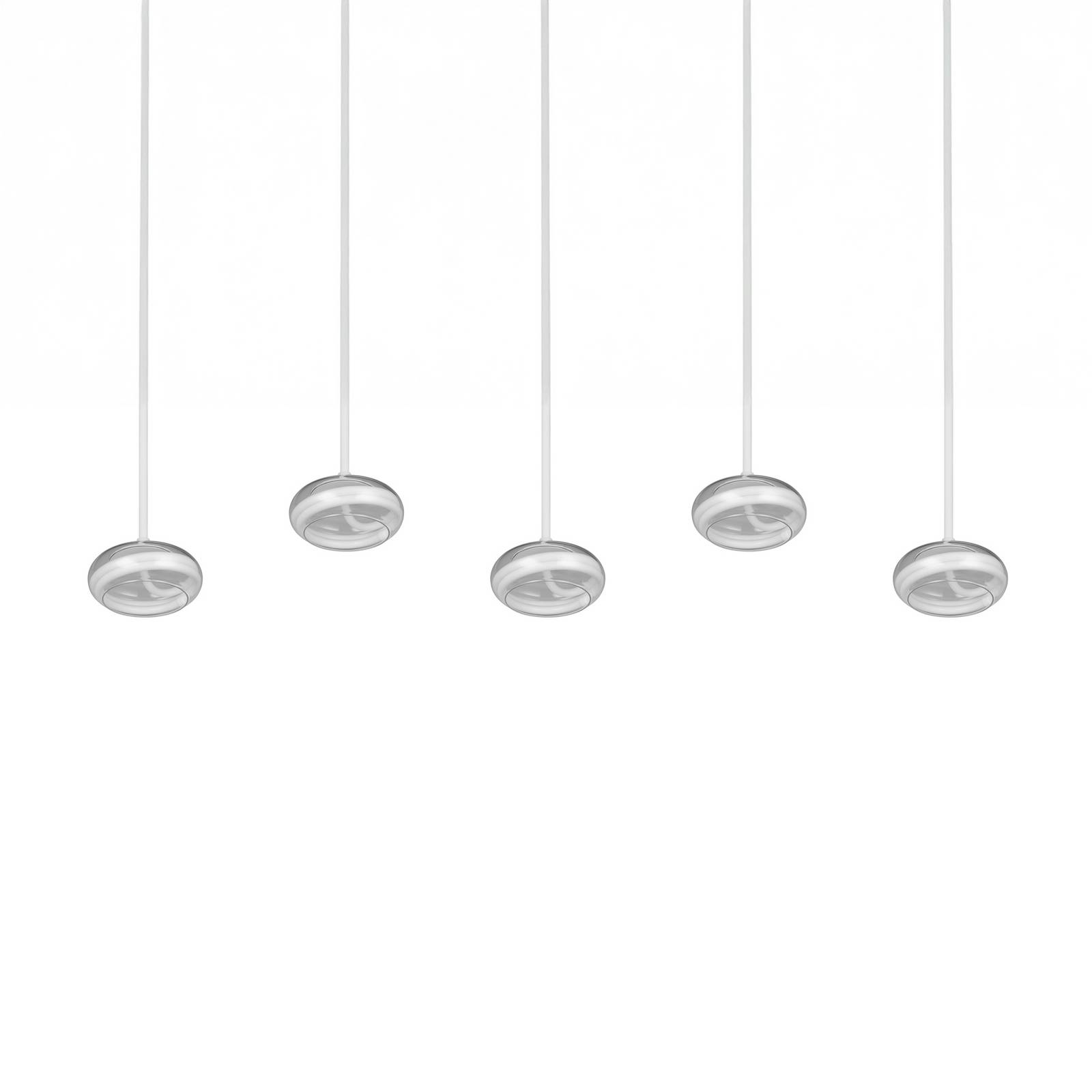 Trio Lighting LED hanglamp Tarsia, mat wit, lengte 161 cm, glas, 5-lamps.