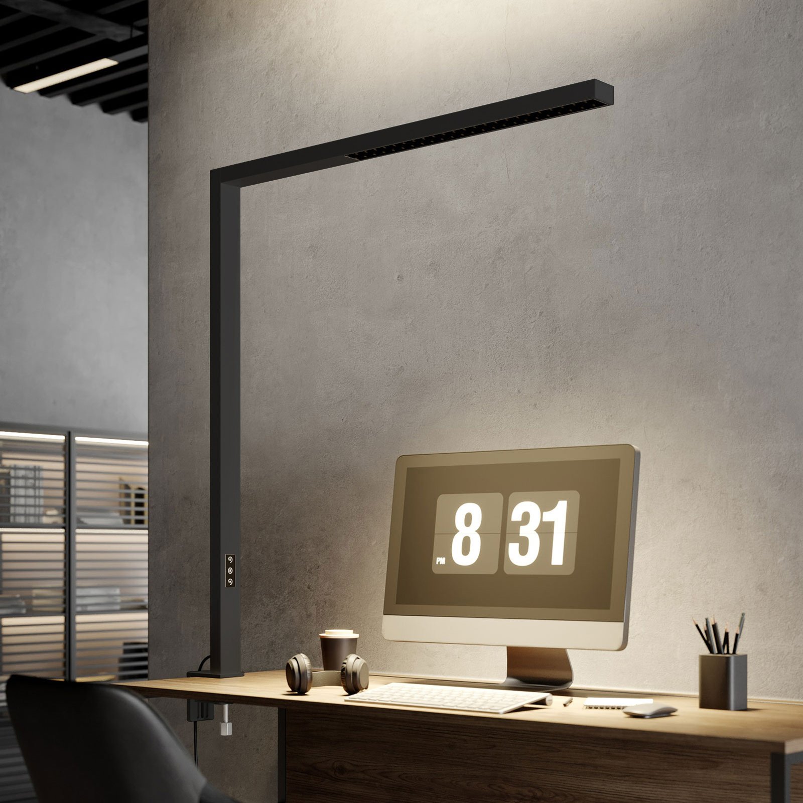 Arcchio Jolinda Lámpara LED de pinza para oficina, negra, atenuable