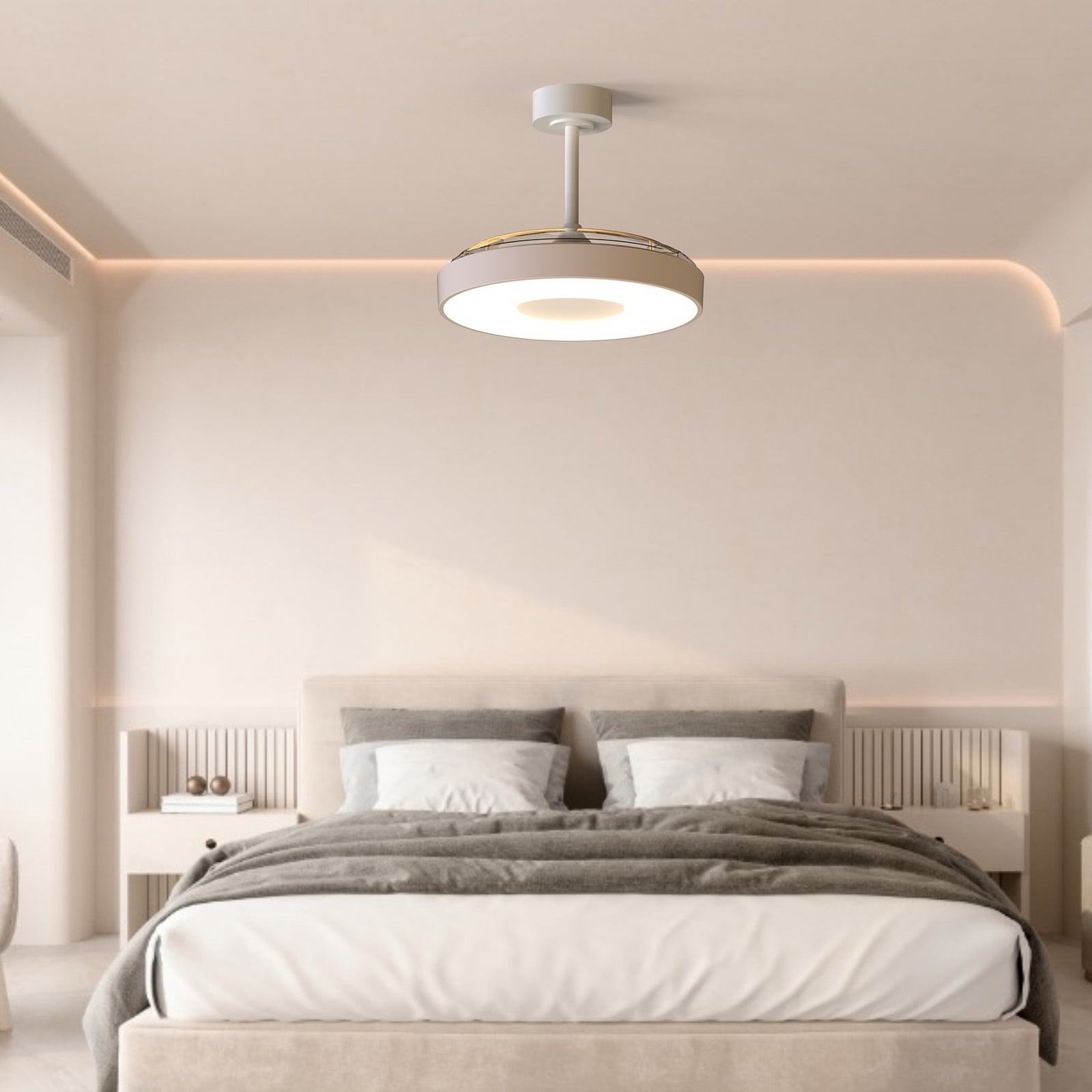 Ventilador de techo LED inteligente Coin, beige/blanco, CC, silencioso, CCT Ventilador de techo LED inteligente Coin, beige/blanco, CC, silencioso, CCT