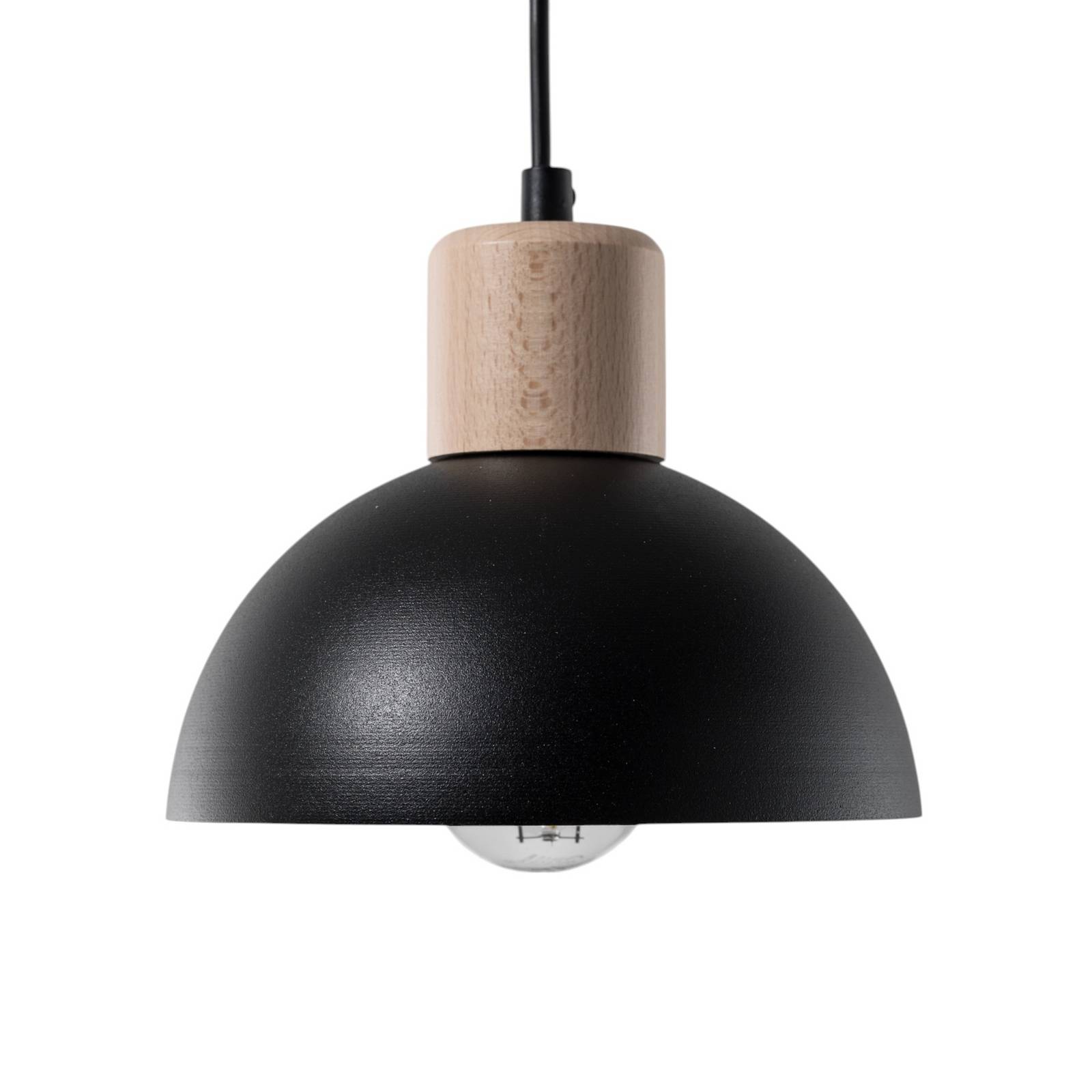 Pendellampe Seco, Ø 18 cm, schwarz, Metall/Holz günstig online kaufen