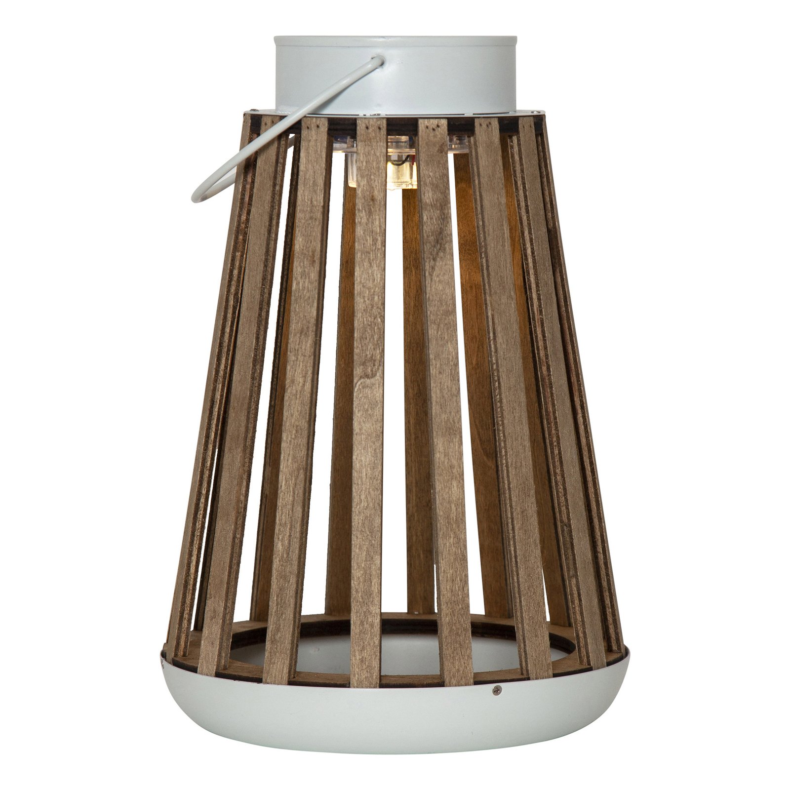 Solarna lampa stołowa LED Catania z drewna brzozy
