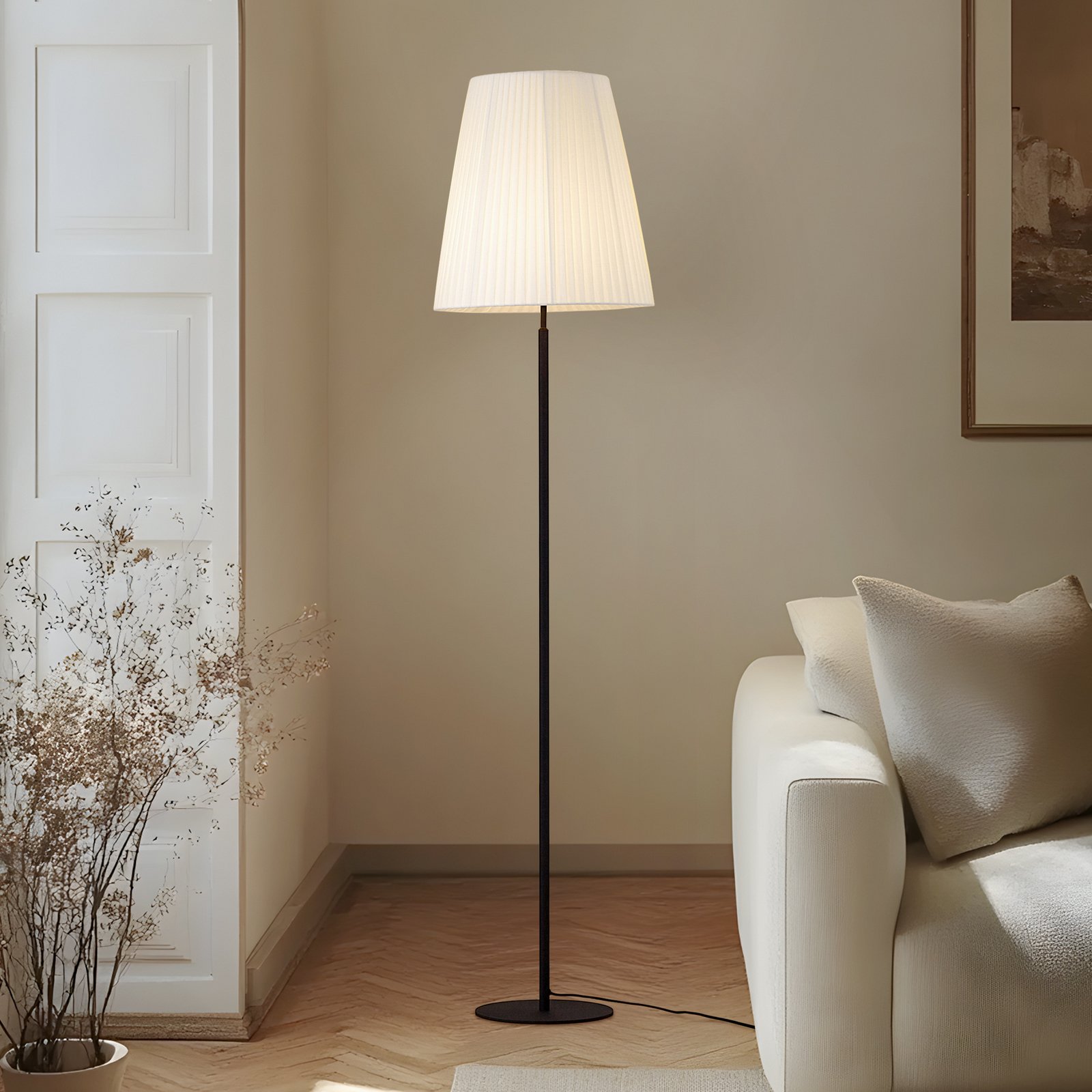 Lindby gulvlampe Virelle, svart/hvit, tekstil, høyde 170 cm