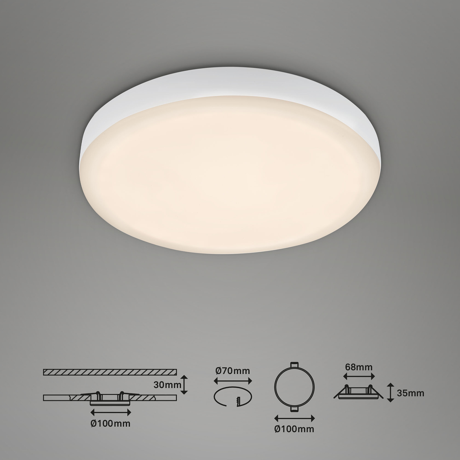 Vestavné LED svítidlo Plat, bílé, Ø 10 cm, 3 000 K