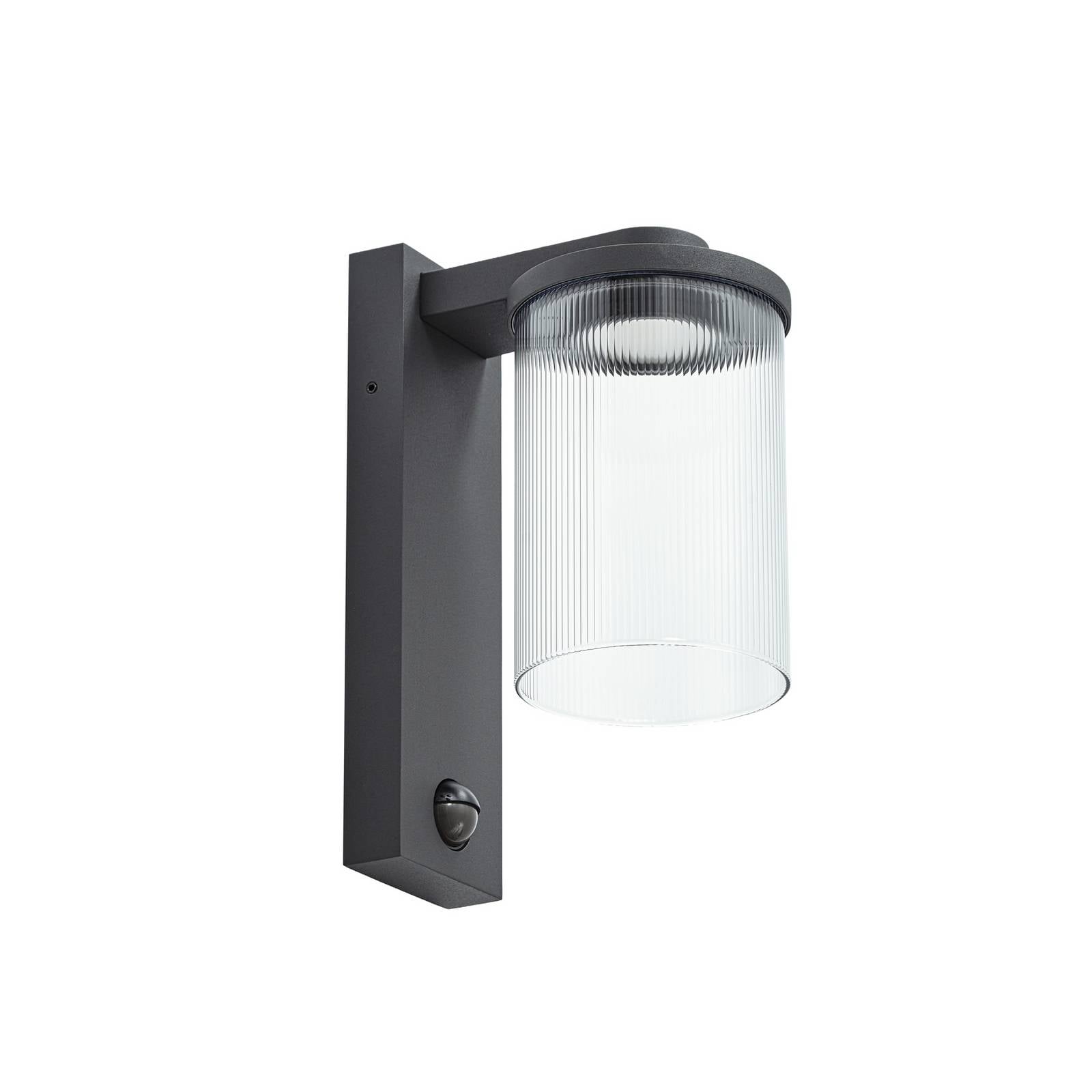 Lucande LED-Außenwandlampe Beelia Sensor anthrazit geriffelt