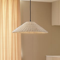 Lámpara colgante Lindby Zyralia, color madera, ratán, Ø 50 cm