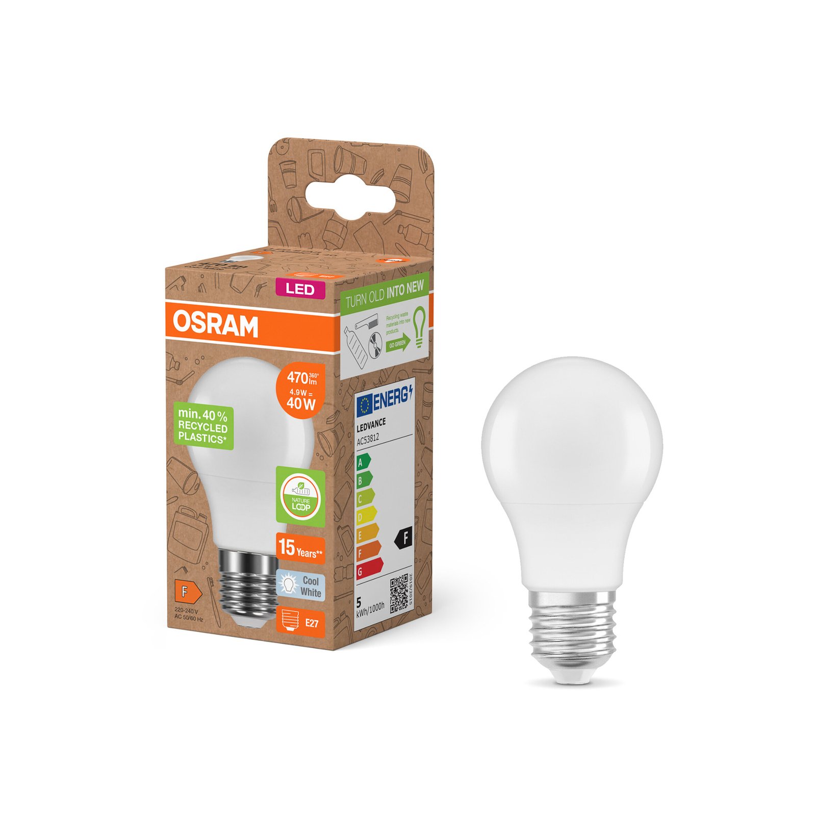 OSRAM LED Classic Star, mat, E27, 4,9 W, 4000 K, 470 lm