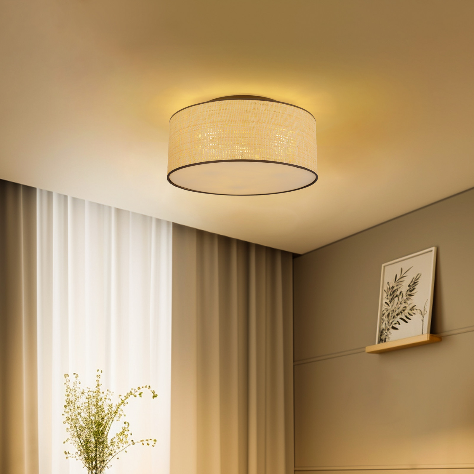 EMIBIG LIGHTING Plafonieră Aston Ø 50 cm aspect ratan - Camera de zi / sufragerie - maro lemn negru - Plastic