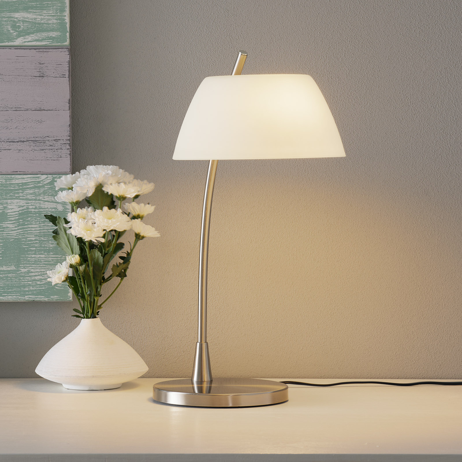 AUSTROLUX BY Kolarz Nickel-plated table lamp Malmö, nickel, for Living / Dining Room, metal, glass, E27, 60 W, energy efficiency: A++, H: 50 cm