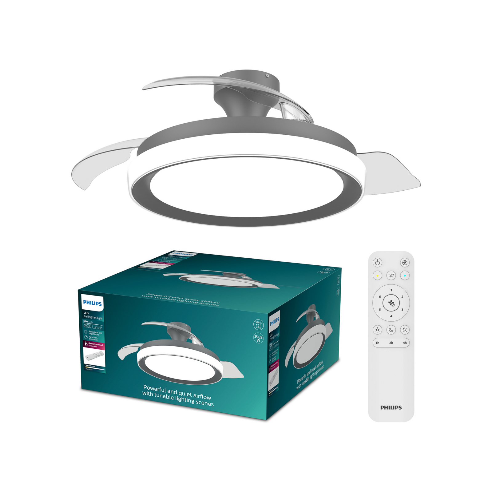 Wentylator sufitowy LED Philips Bliss czarno-biały, cichy, CCT
