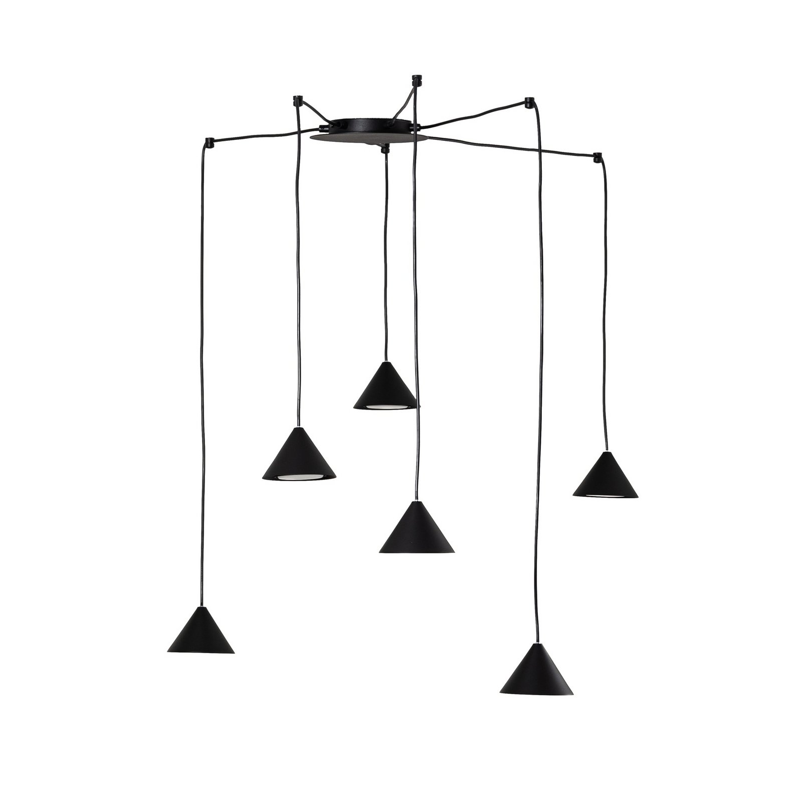 Candeeiro suspenso Elit Spider, 6 lâmpadas, preto, metal