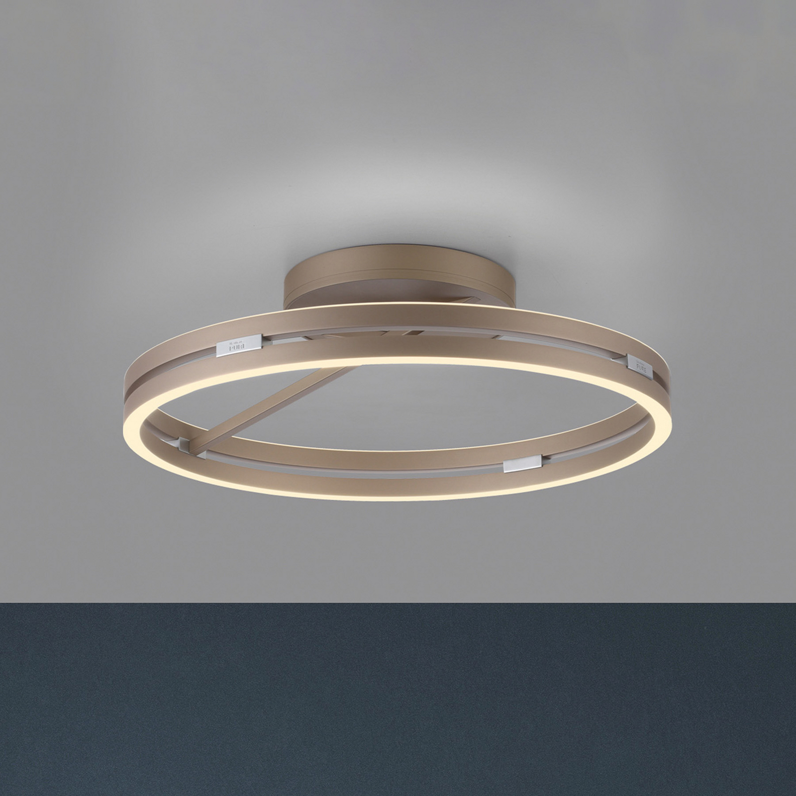 Plafón LED PURE Loop color bronce, metal Ø 60 cm CCT