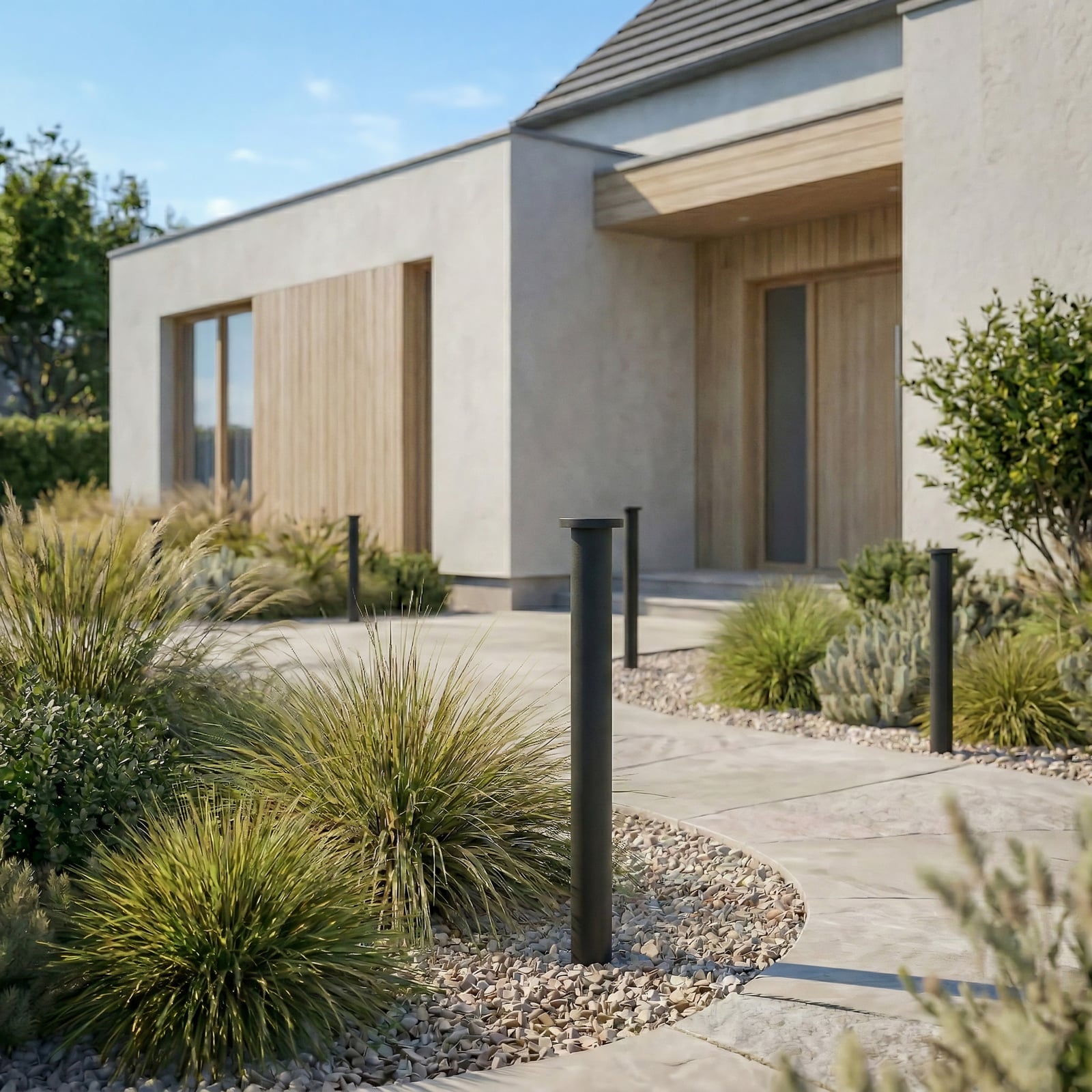 Lindby LED-teevalgusti Cirel, kõrgus 65 cm, must, IP65