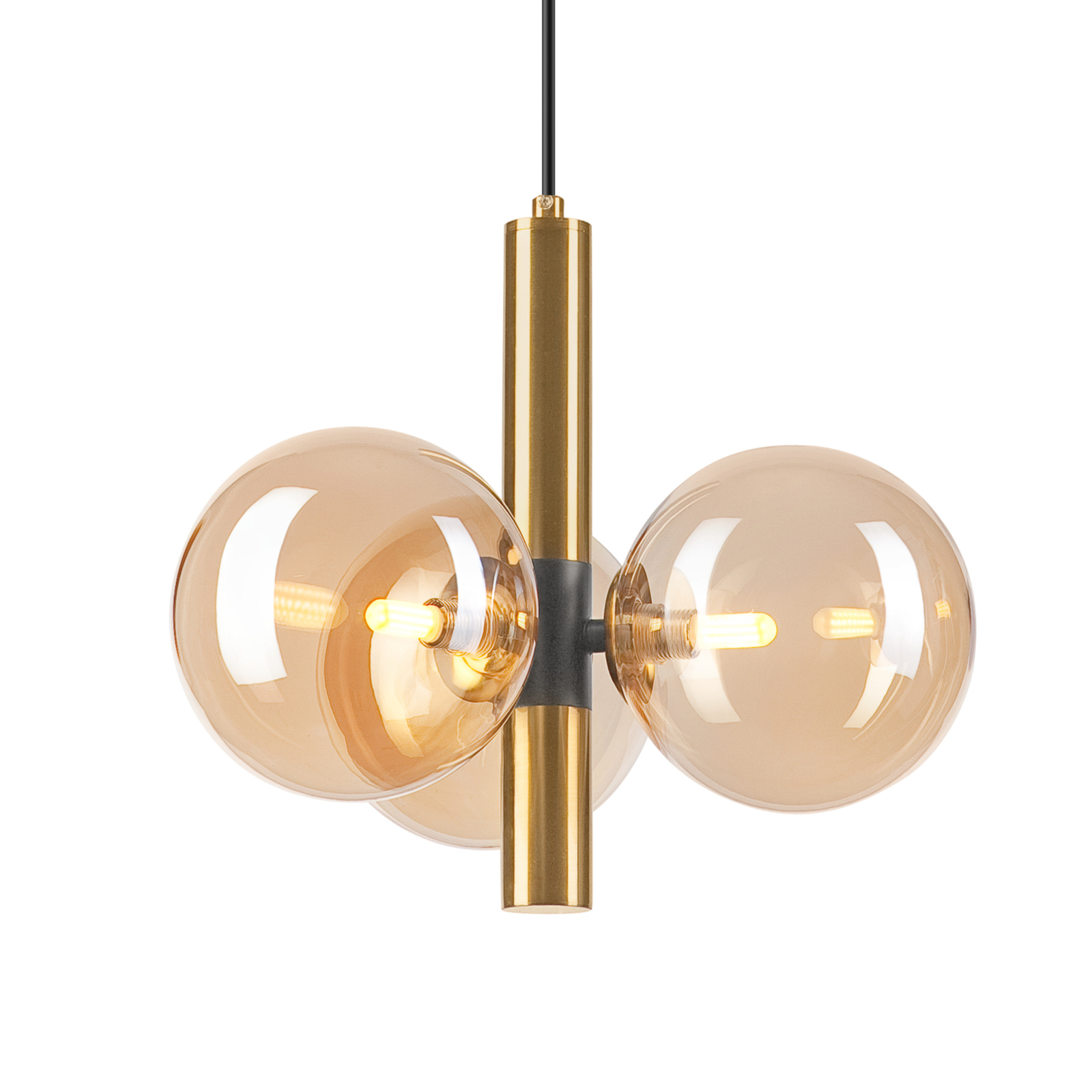 Natalia pendant light, 3-bulb, glass, gold