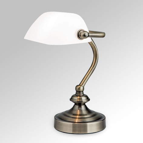 Bankierska lampa stołowa Zora, szklany klosz