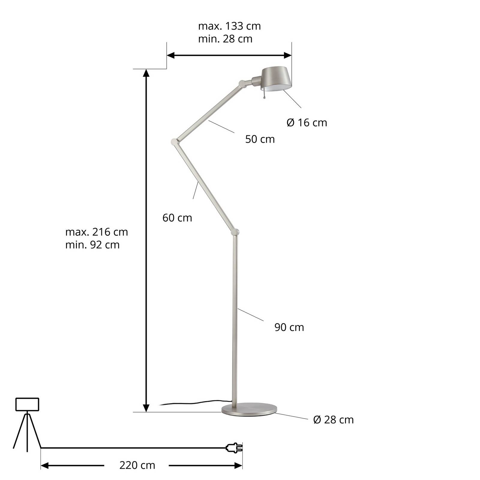 Lucande Lampa stojąca Silka, 216 cm, nikiel satynowy, regulowana