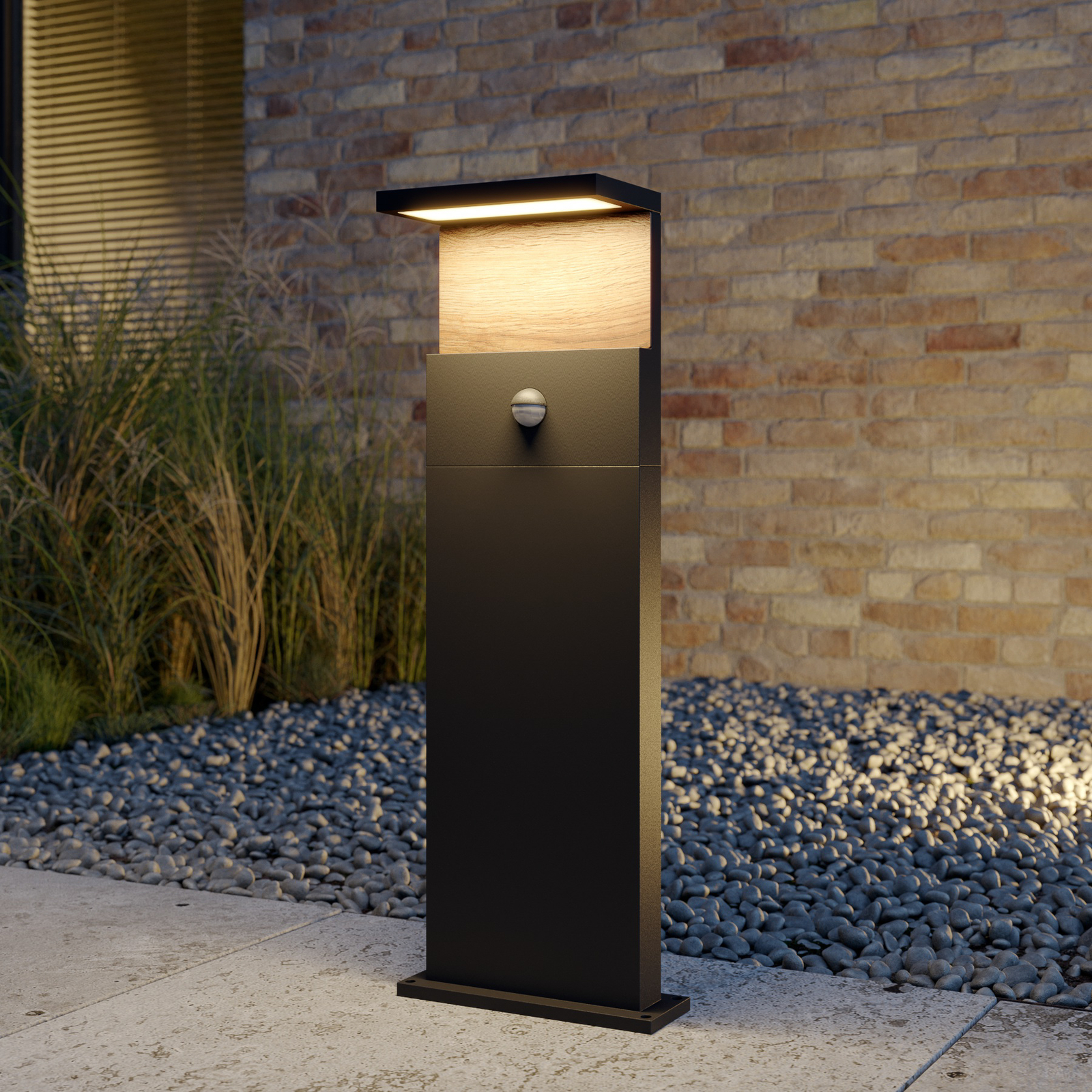 Lucande Lignus LED pillar light, motion sensor