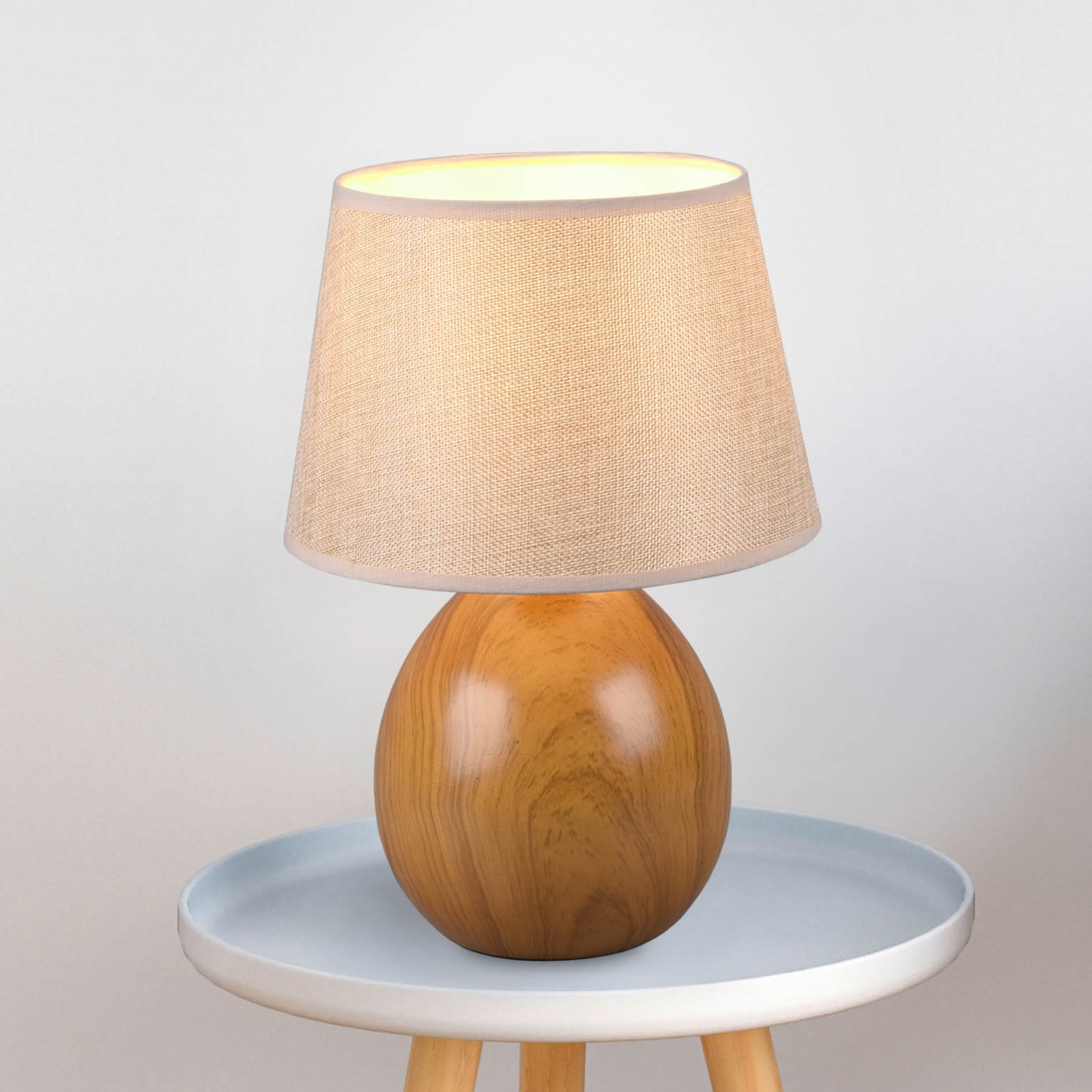 Lampa stołowa Loxur, wysokość 35 cm, beżowa/drewno