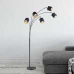 Tommy vloerlamp, zwart/goud, hoogte 200 cm, 5-lamps, stof