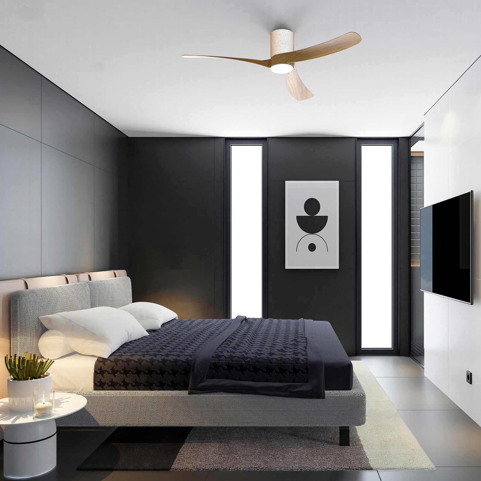 Ventilador de techo LED Nemo II L, blanco/madera, CC, silencioso, CCT