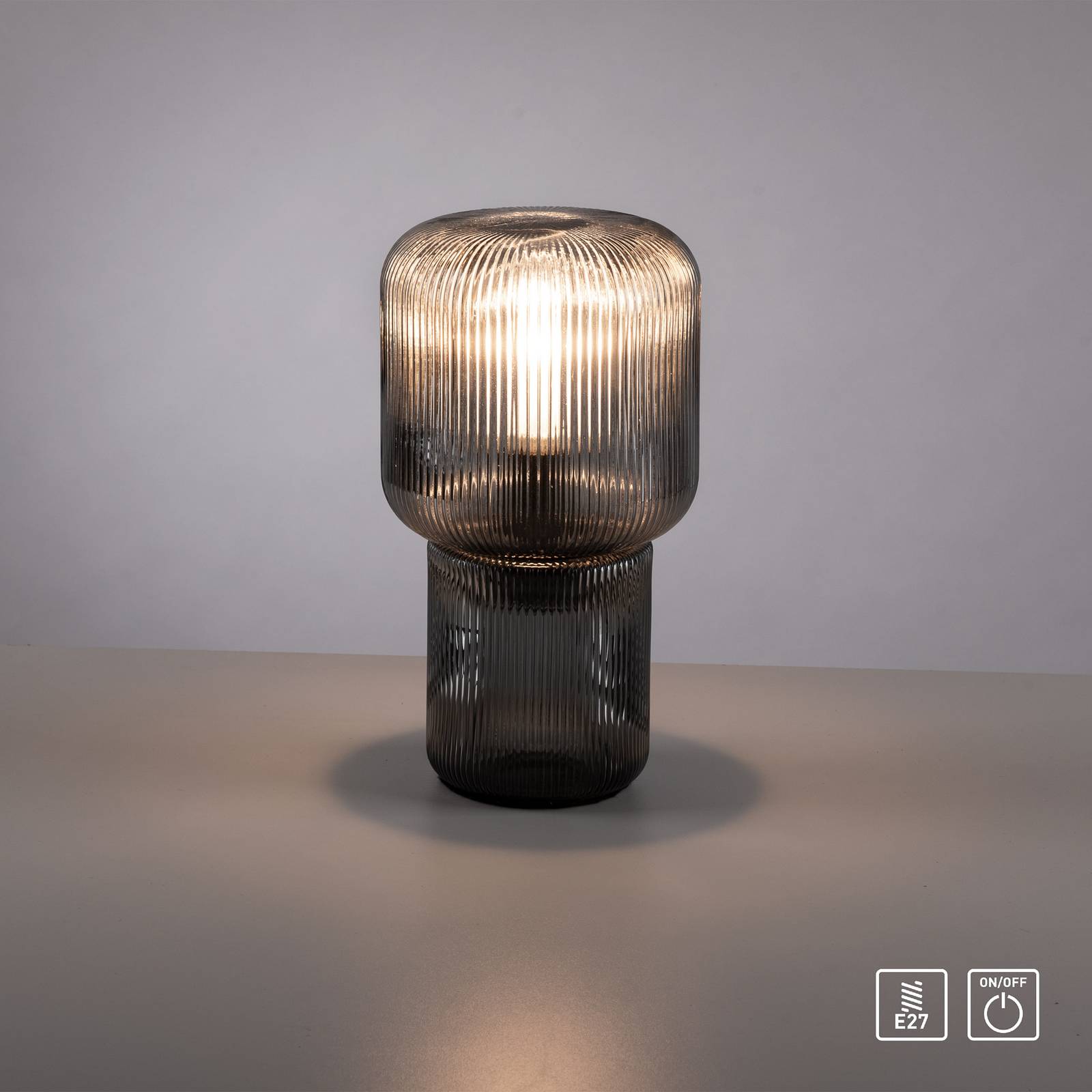 Lampa stołowa Paul Neuhaus Mashi, dymny szary, szkło, 27 cm, E27