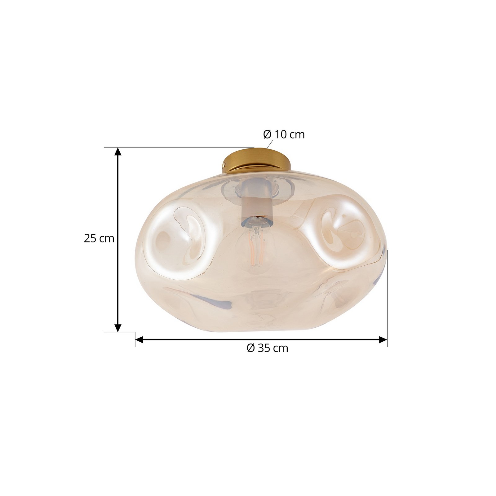 Lindby Deckenleuchte Lelia, amber, Glas, Ø 35 cm