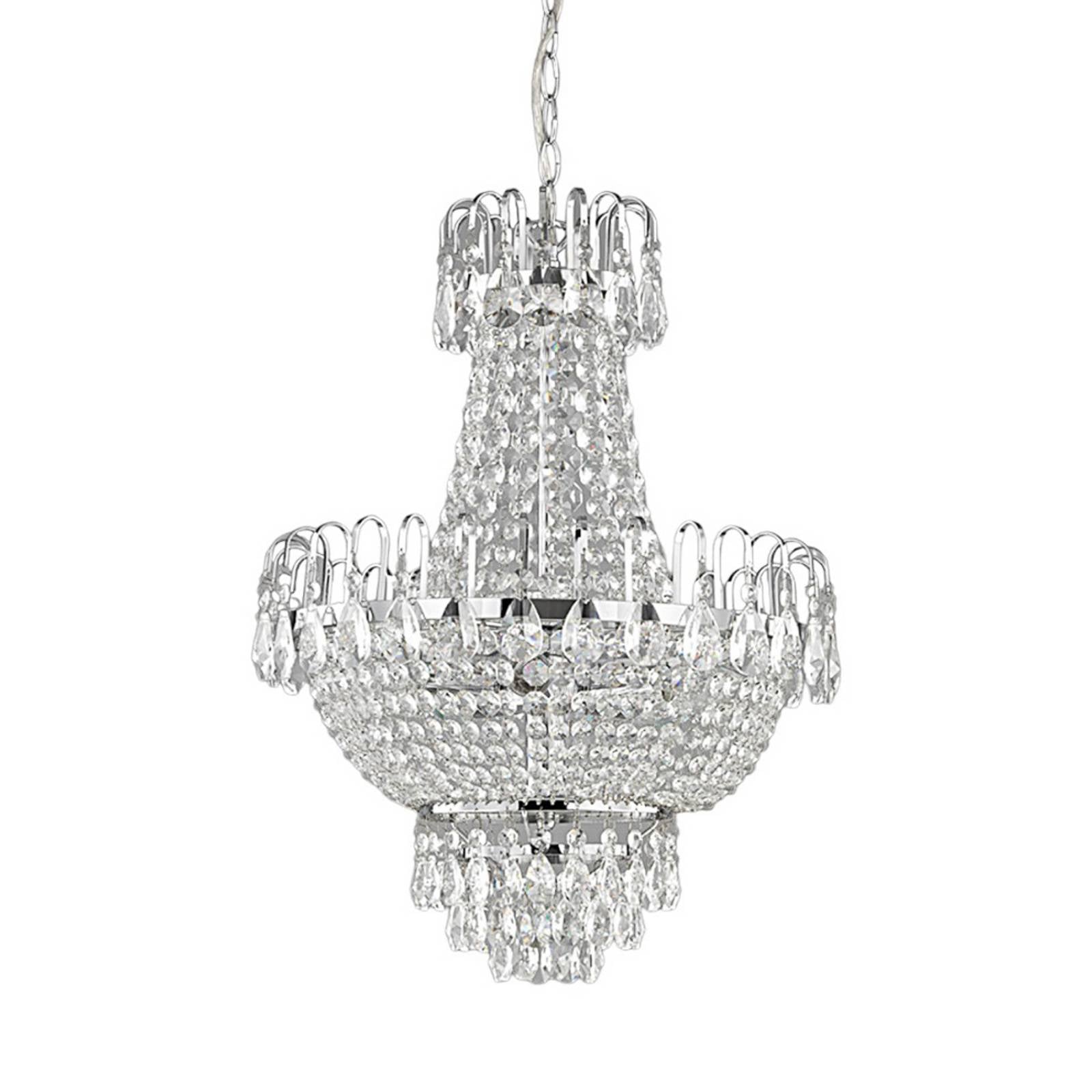 Lindby Kronleuchter Casparia, chromfarben, Kristall, E14